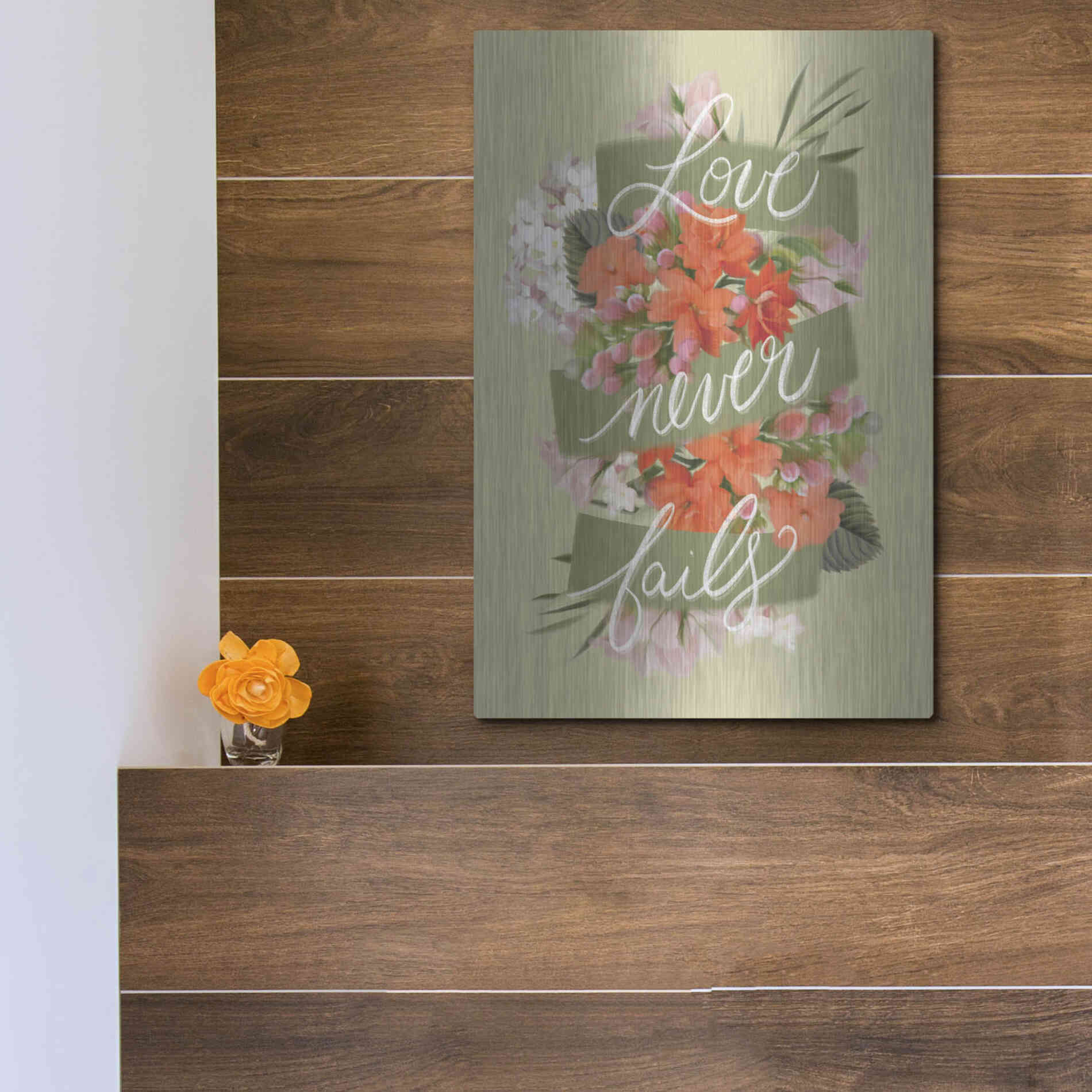 Luxe Metal Art 'Love Never Fails' by House Fenway, Metal Wall Art,12x16