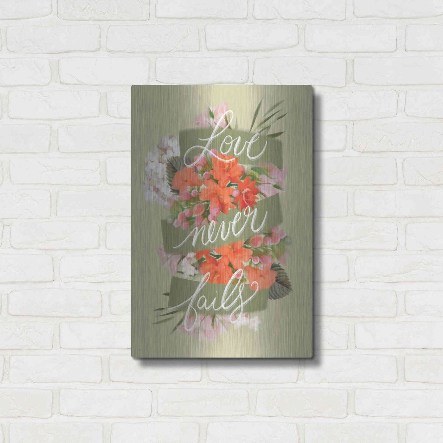 Luxe Metal Art 'Love Never Fails' by House Fenway, Metal Wall Art,16x24
