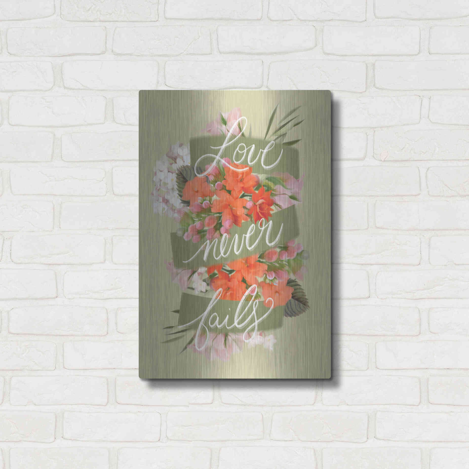 Luxe Metal Art 'Love Never Fails' by House Fenway, Metal Wall Art,16x24