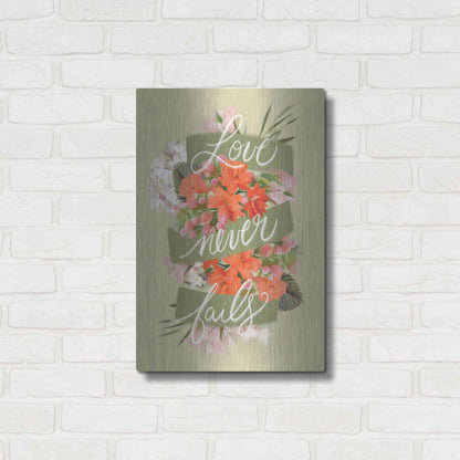 Luxe Metal Art 'Love Never Fails' by House Fenway, Metal Wall Art,16x24