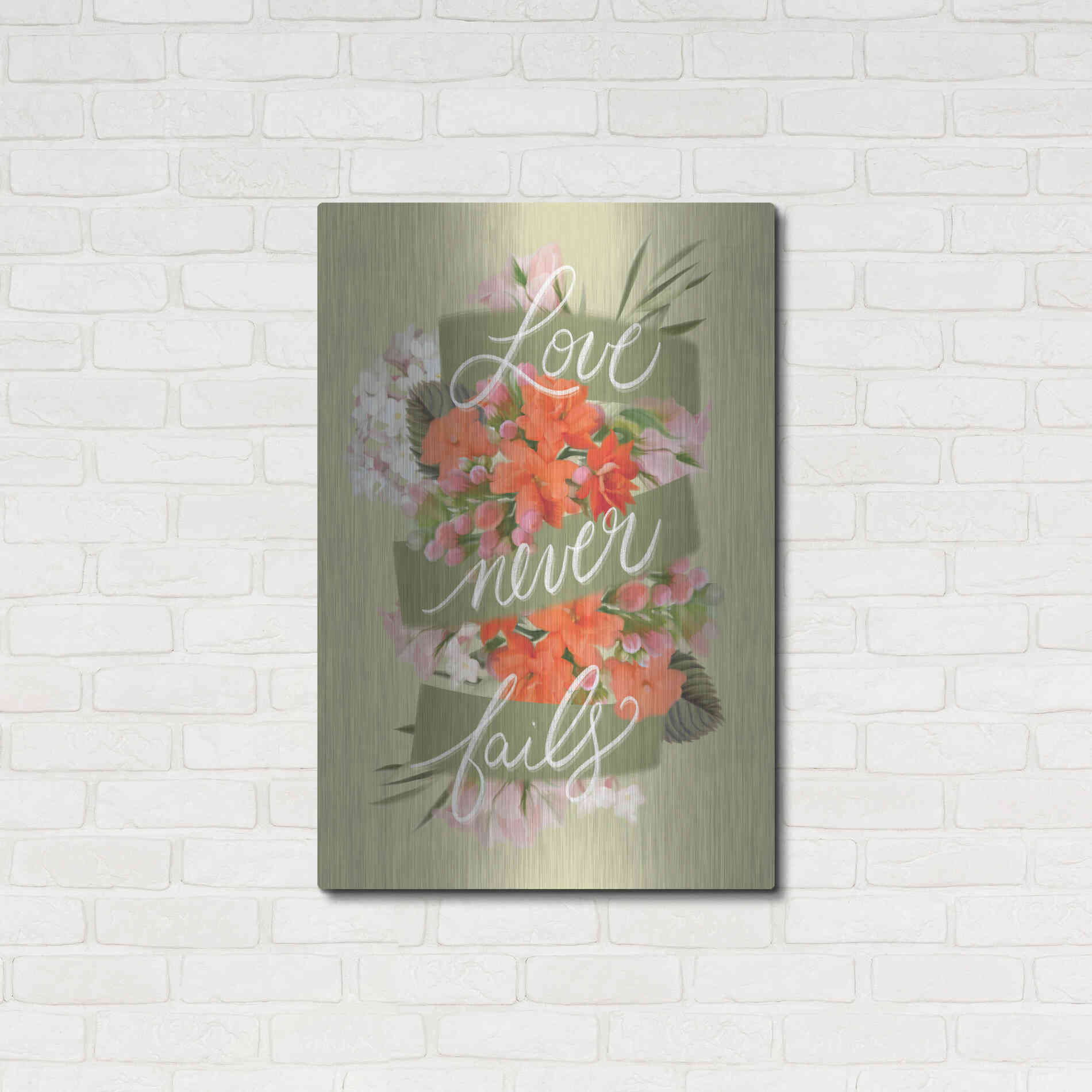 Luxe Metal Art 'Love Never Fails' by House Fenway, Metal Wall Art,24x36