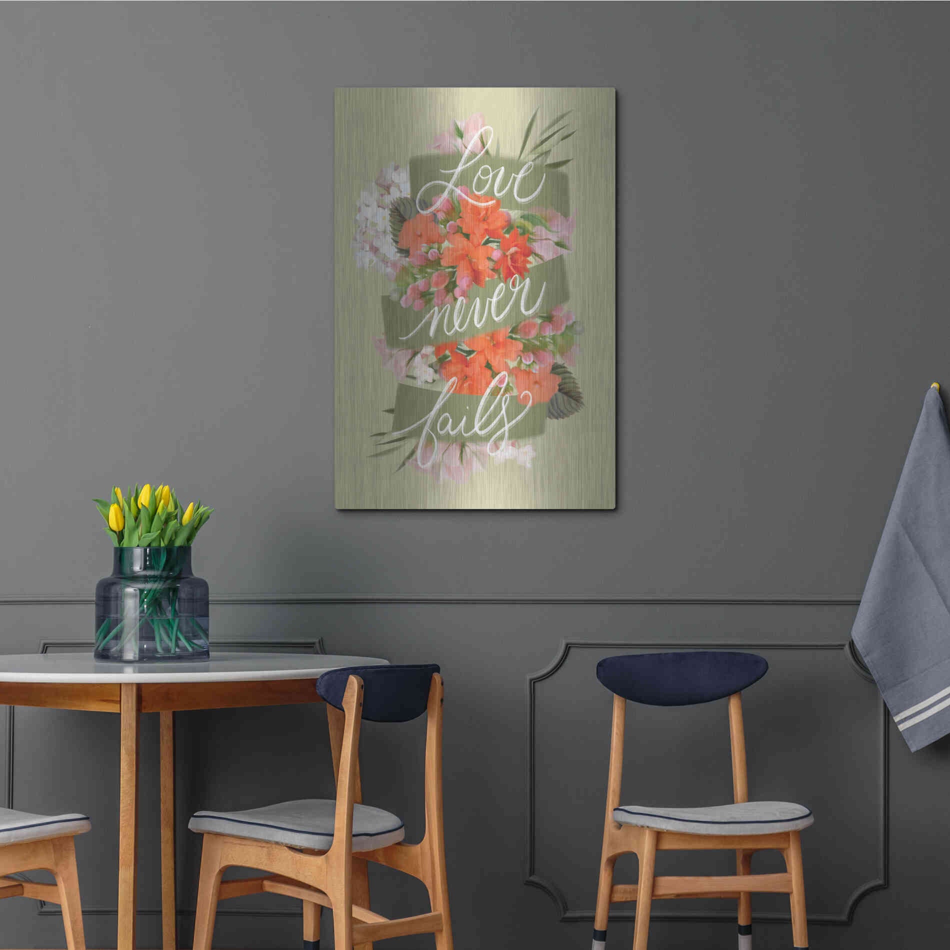 Luxe Metal Art 'Love Never Fails' by House Fenway, Metal Wall Art,24x36