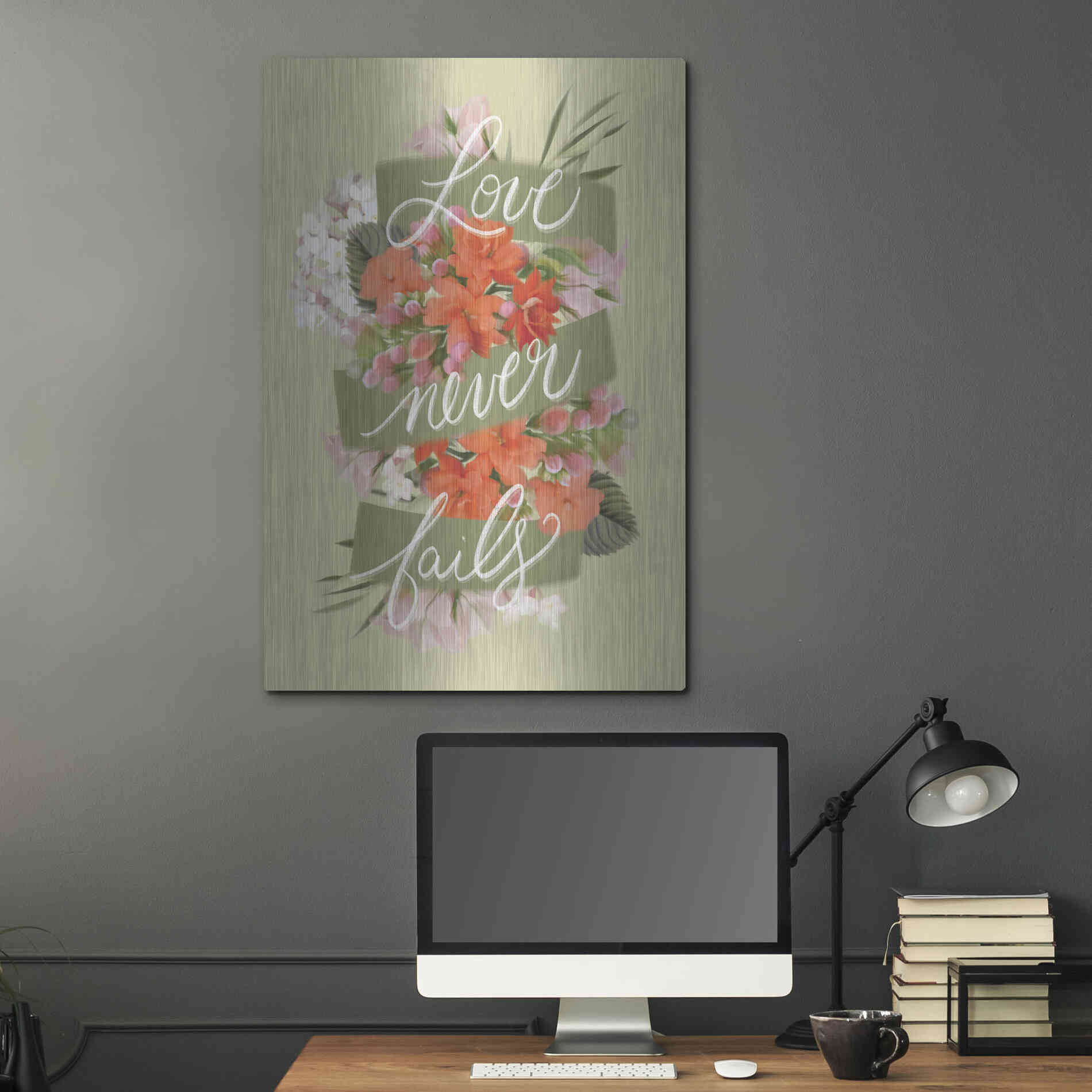 Luxe Metal Art 'Love Never Fails' by House Fenway, Metal Wall Art,24x36