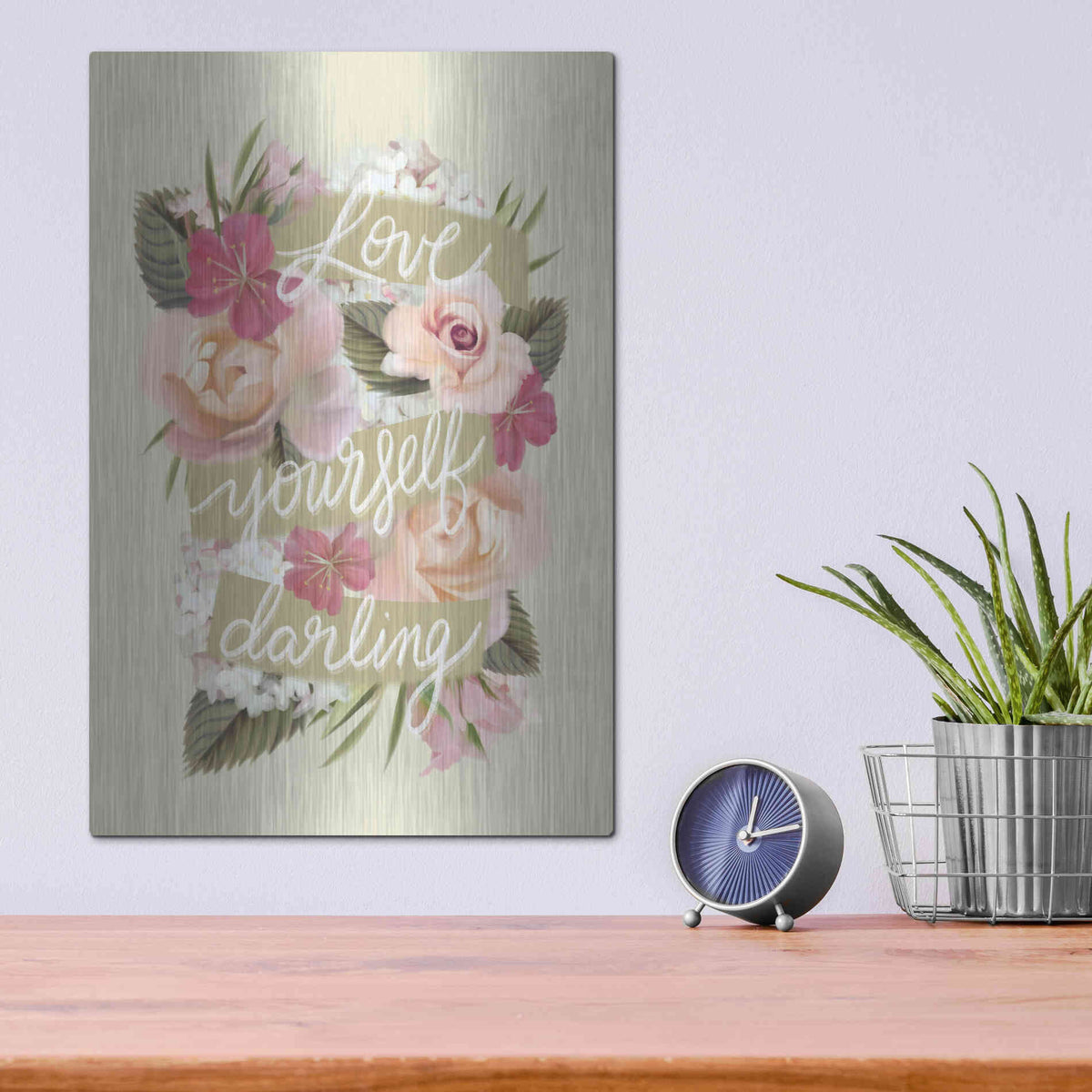 Luxe Metal Art 'Love Yourself Darling' by House Fenway, Metal Wall Art,12x16
