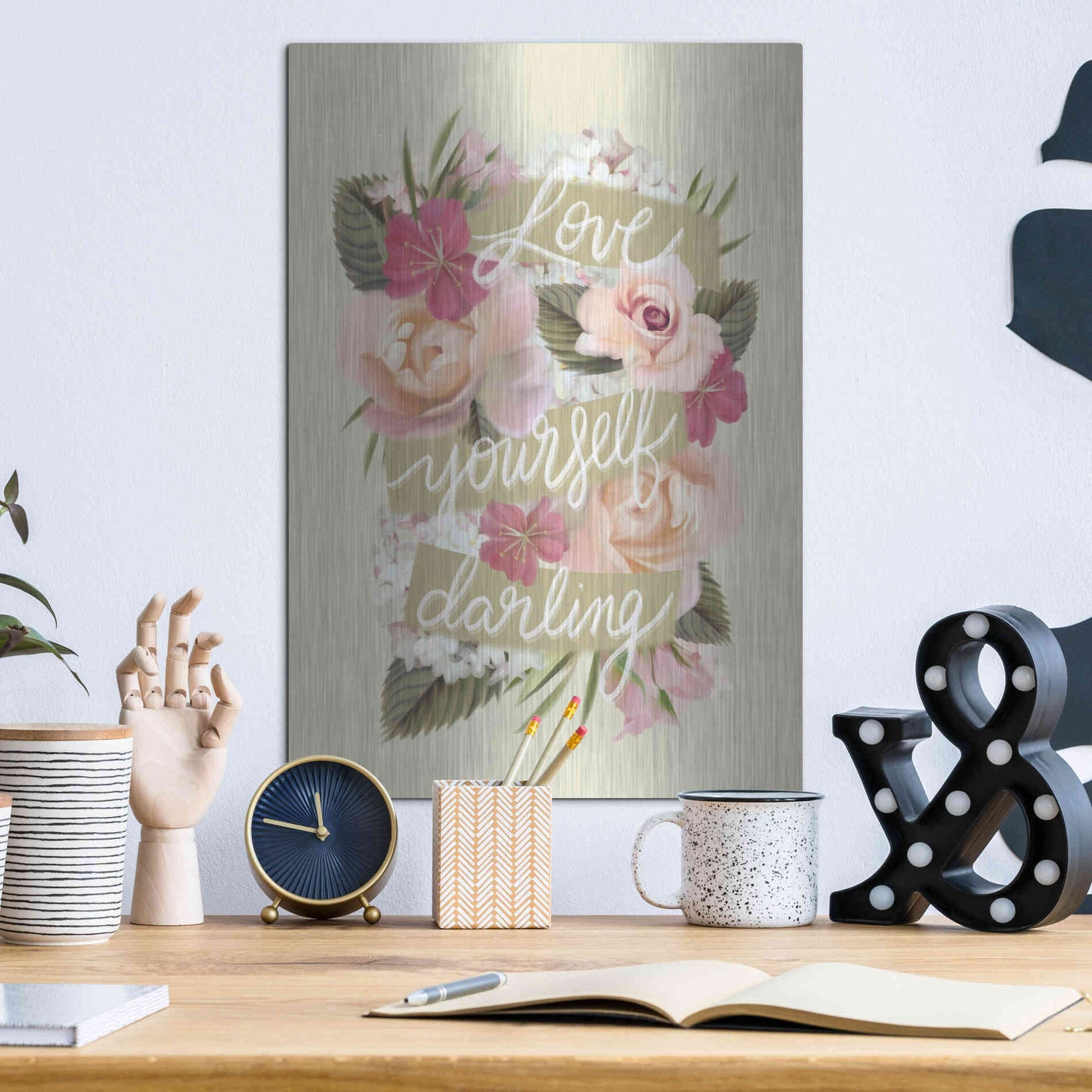 Luxe Metal Art 'Love Yourself Darling' by House Fenway, Metal Wall Art,12x16