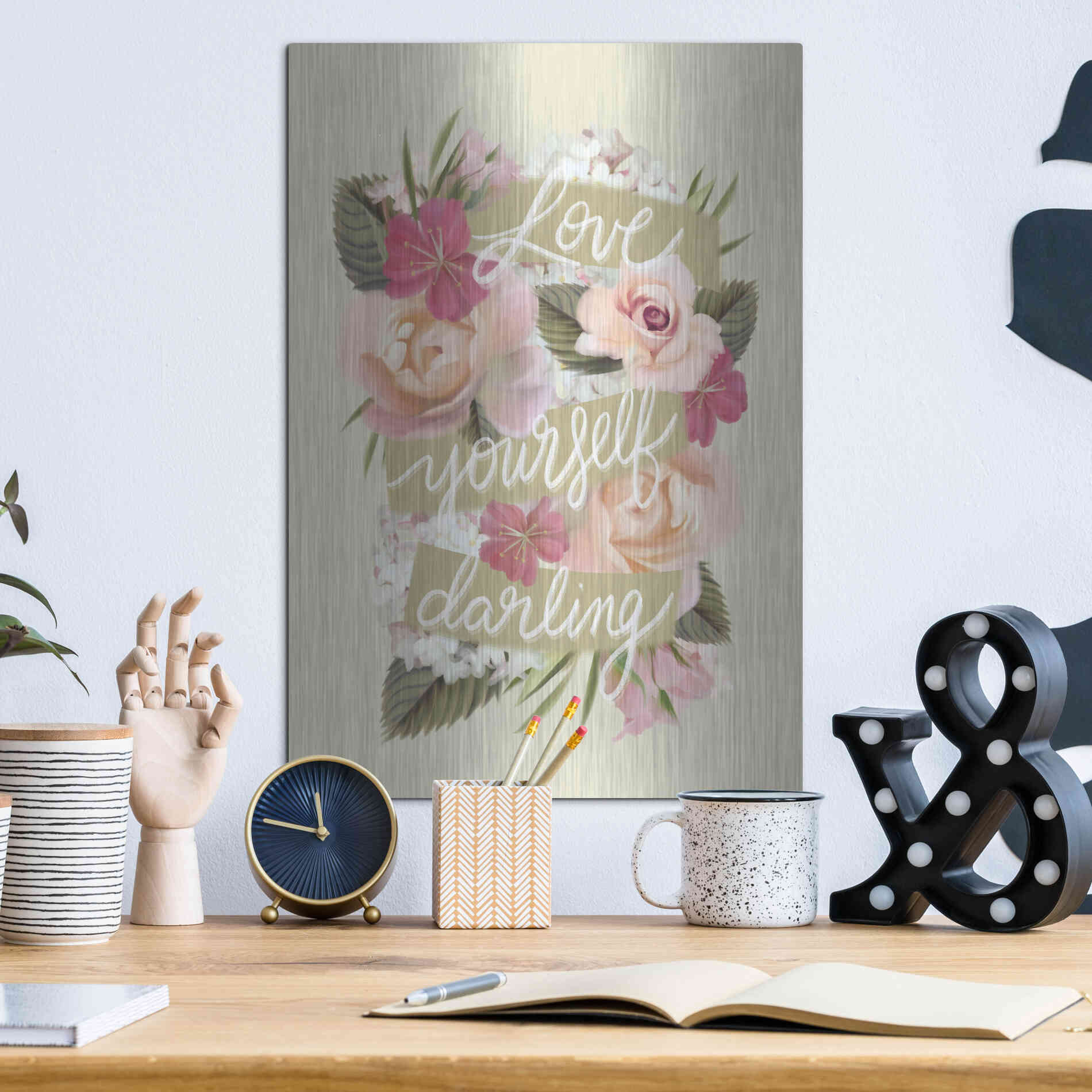 Luxe Metal Art 'Love Yourself Darling' by House Fenway, Metal Wall Art,12x16