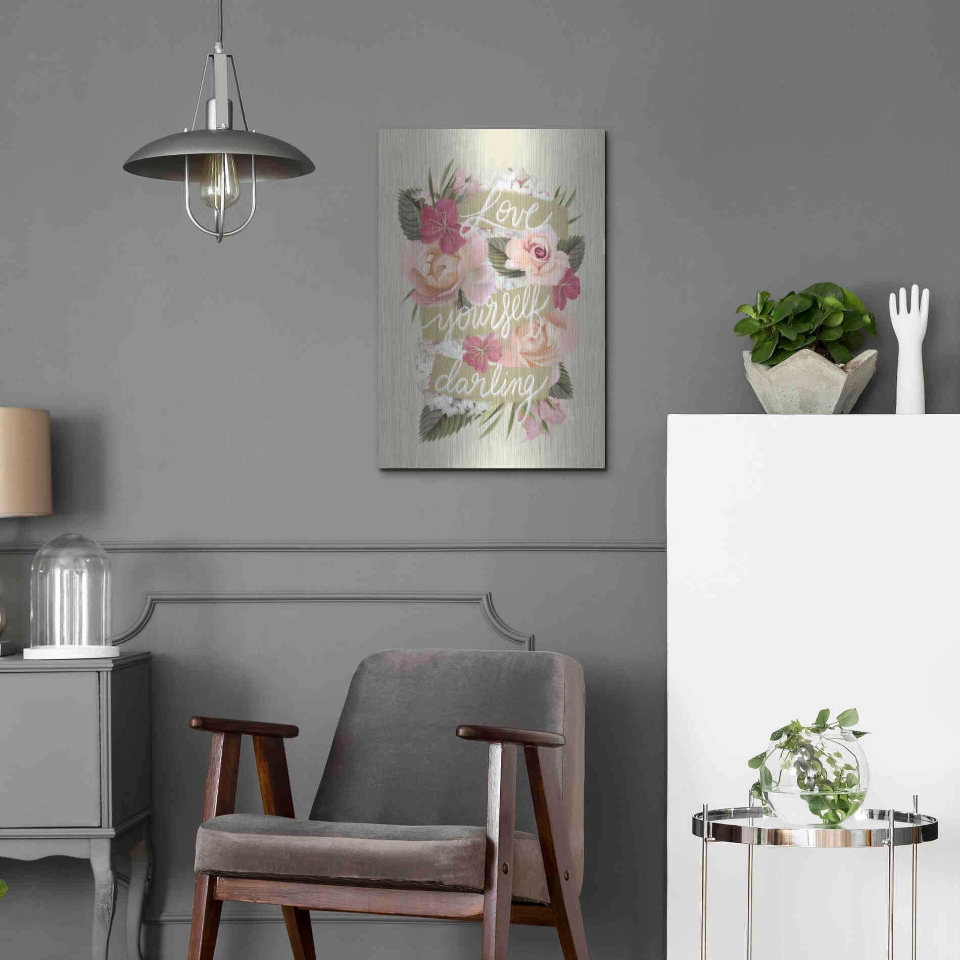 Luxe Metal Art 'Love Yourself Darling' by House Fenway, Metal Wall Art,16x24
