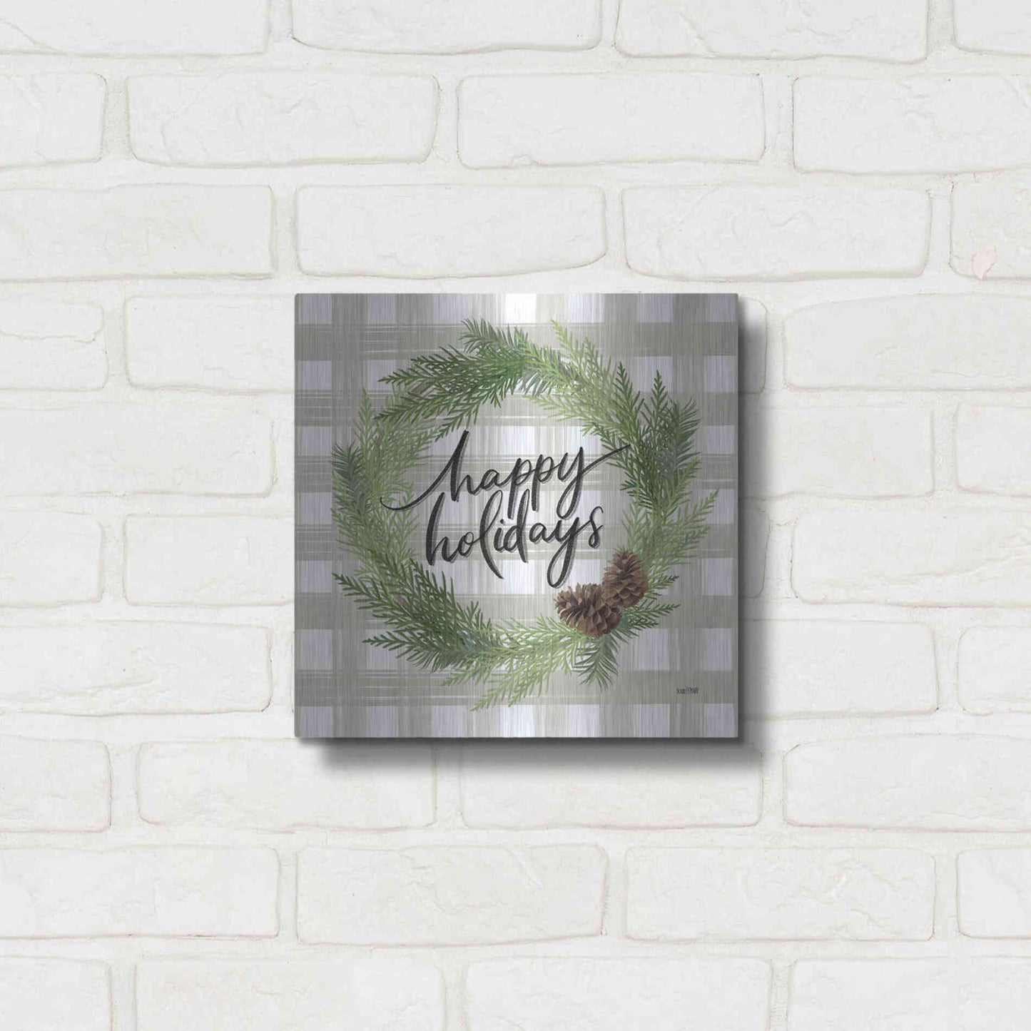 Luxe Metal Art 'Farmhouse Christmas Wreath' by House Fenway, Metal Wall Art,12x12