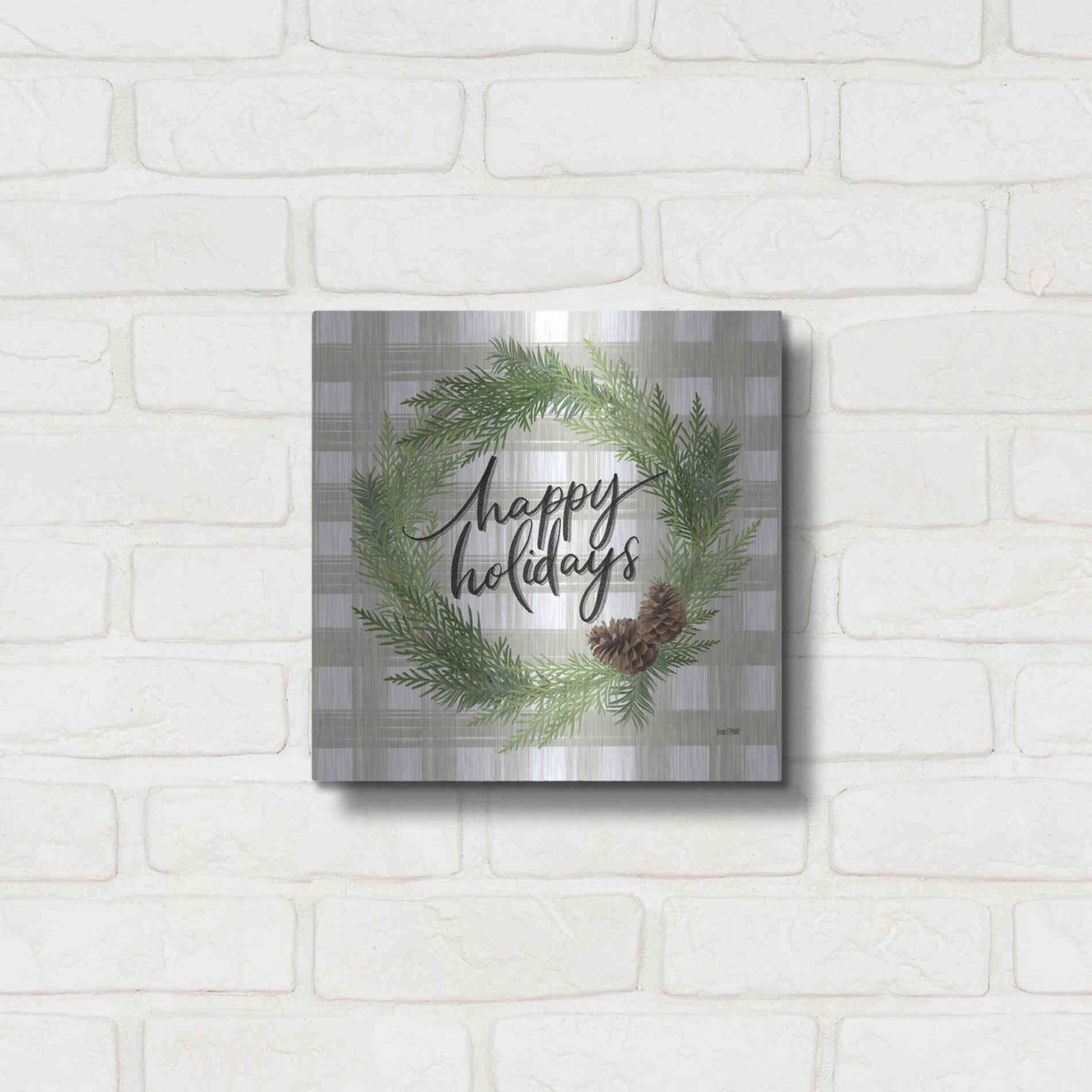 Luxe Metal Art 'Farmhouse Christmas Wreath' by House Fenway, Metal Wall Art,12x12