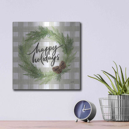 Luxe Metal Art 'Farmhouse Christmas Wreath' by House Fenway, Metal Wall Art,12x12