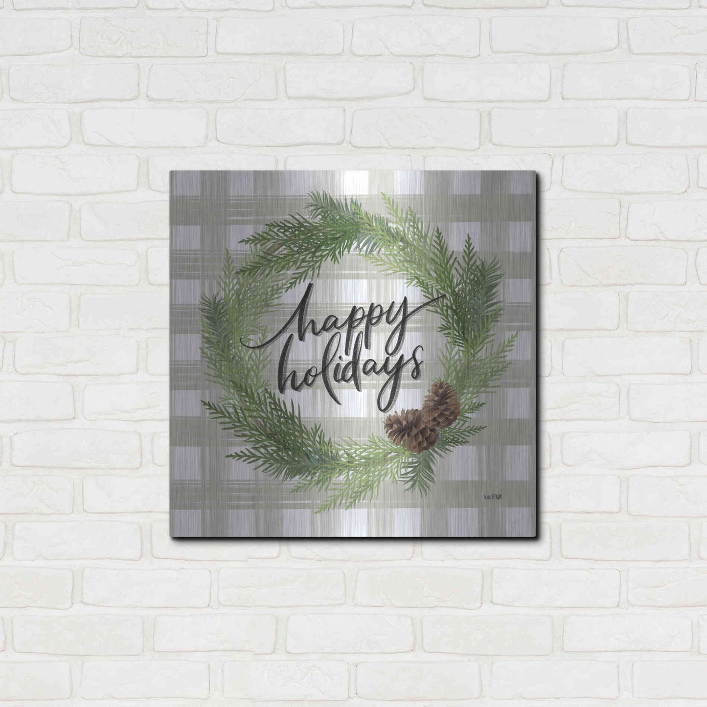 Luxe Metal Art 'Farmhouse Christmas Wreath' by House Fenway, Metal Wall Art,24x24