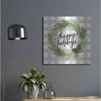 Luxe Metal Art 'Farmhouse Christmas Wreath' by House Fenway, Metal Wall Art,24x24