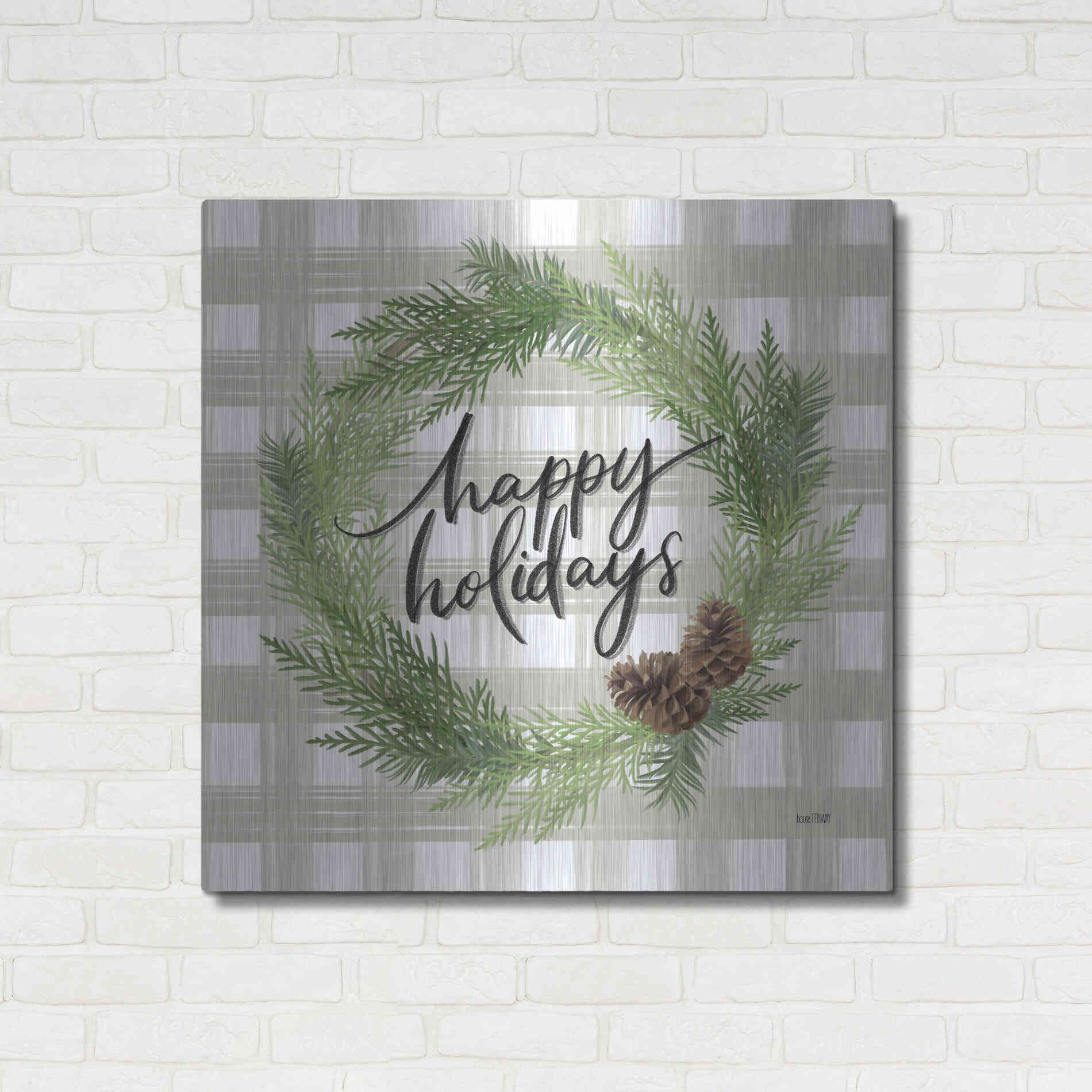 Luxe Metal Art 'Farmhouse Christmas Wreath' by House Fenway, Metal Wall Art,36x36