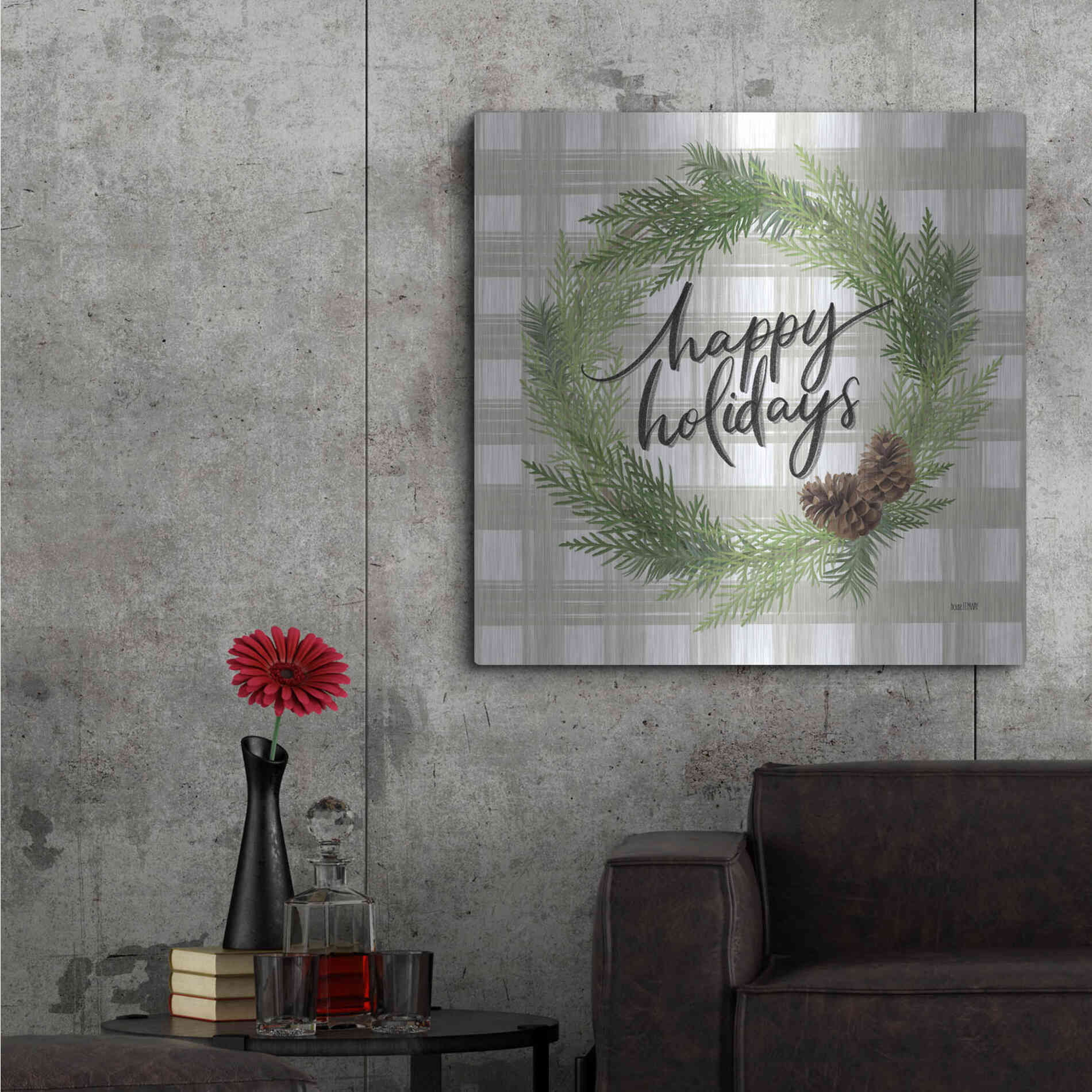 Luxe Metal Art 'Farmhouse Christmas Wreath' by House Fenway, Metal Wall Art,36x36