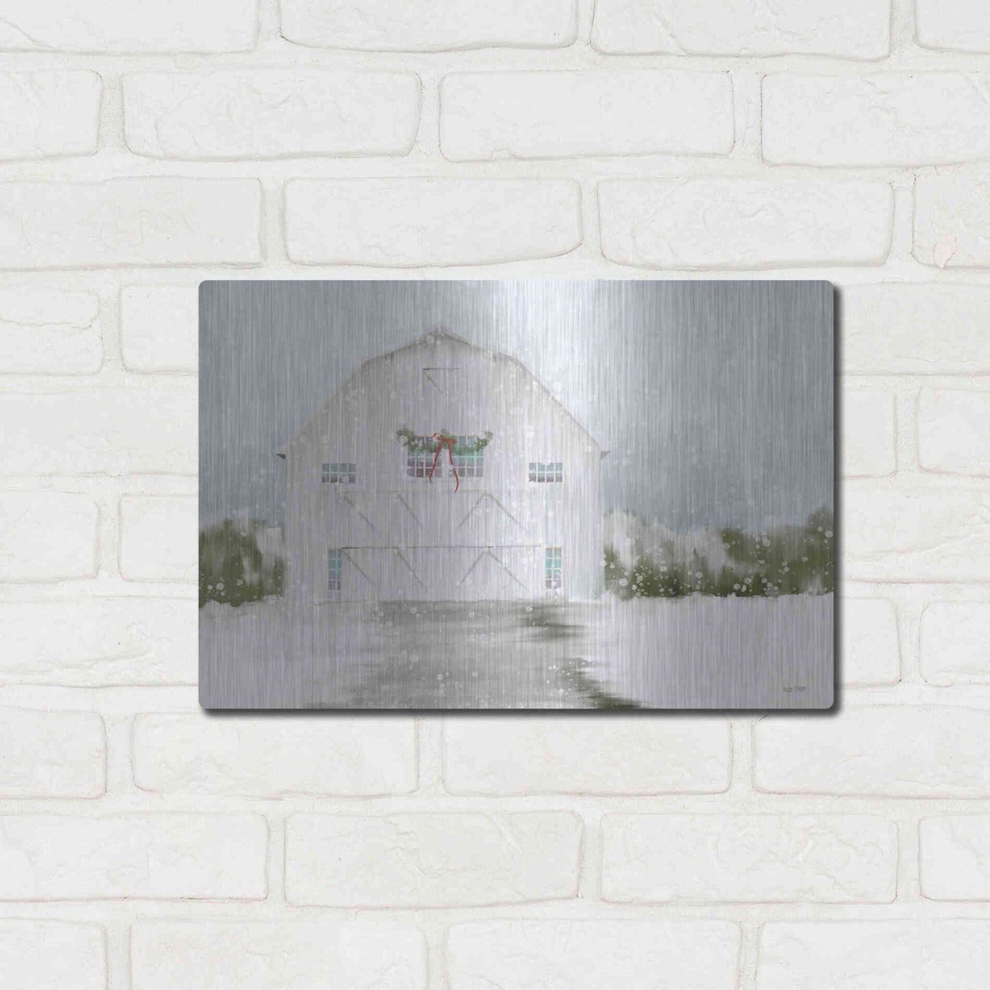 Luxe Metal Art 'Christmas Barn' by House Fenway, Metal Wall Art,16x12