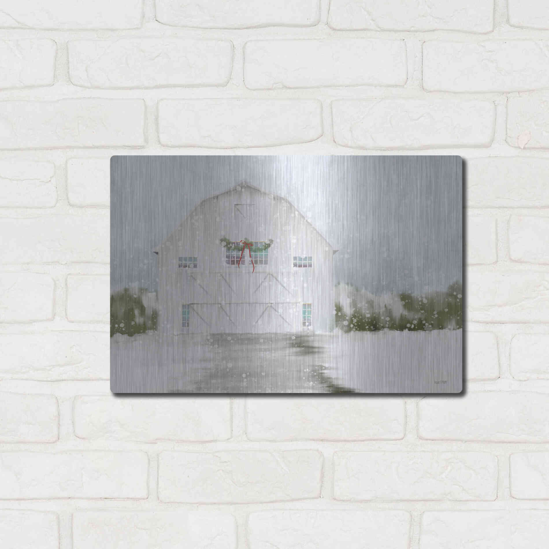 Luxe Metal Art 'Christmas Barn' by House Fenway, Metal Wall Art,16x12