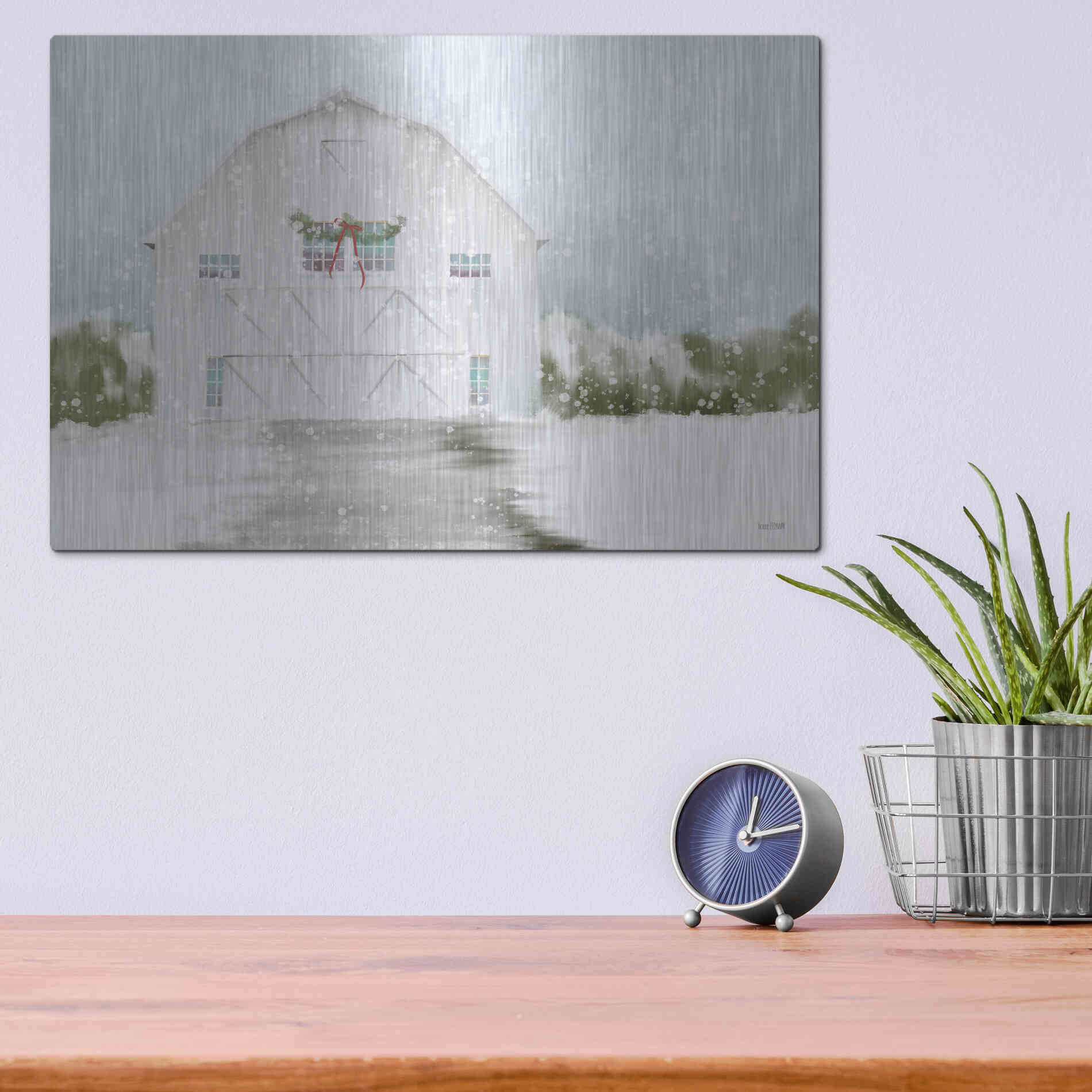 Luxe Metal Art 'Christmas Barn' by House Fenway, Metal Wall Art,16x12