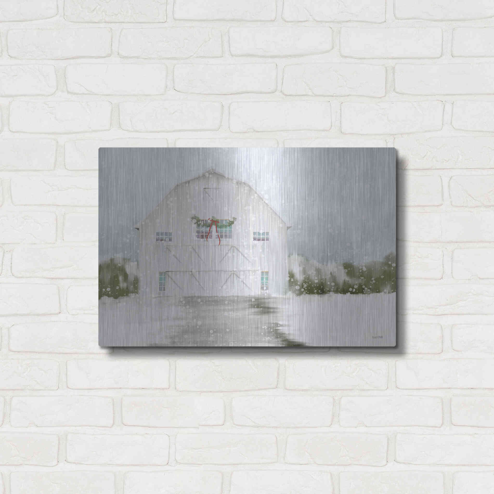 Luxe Metal Art 'Christmas Barn' by House Fenway, Metal Wall Art,24x16