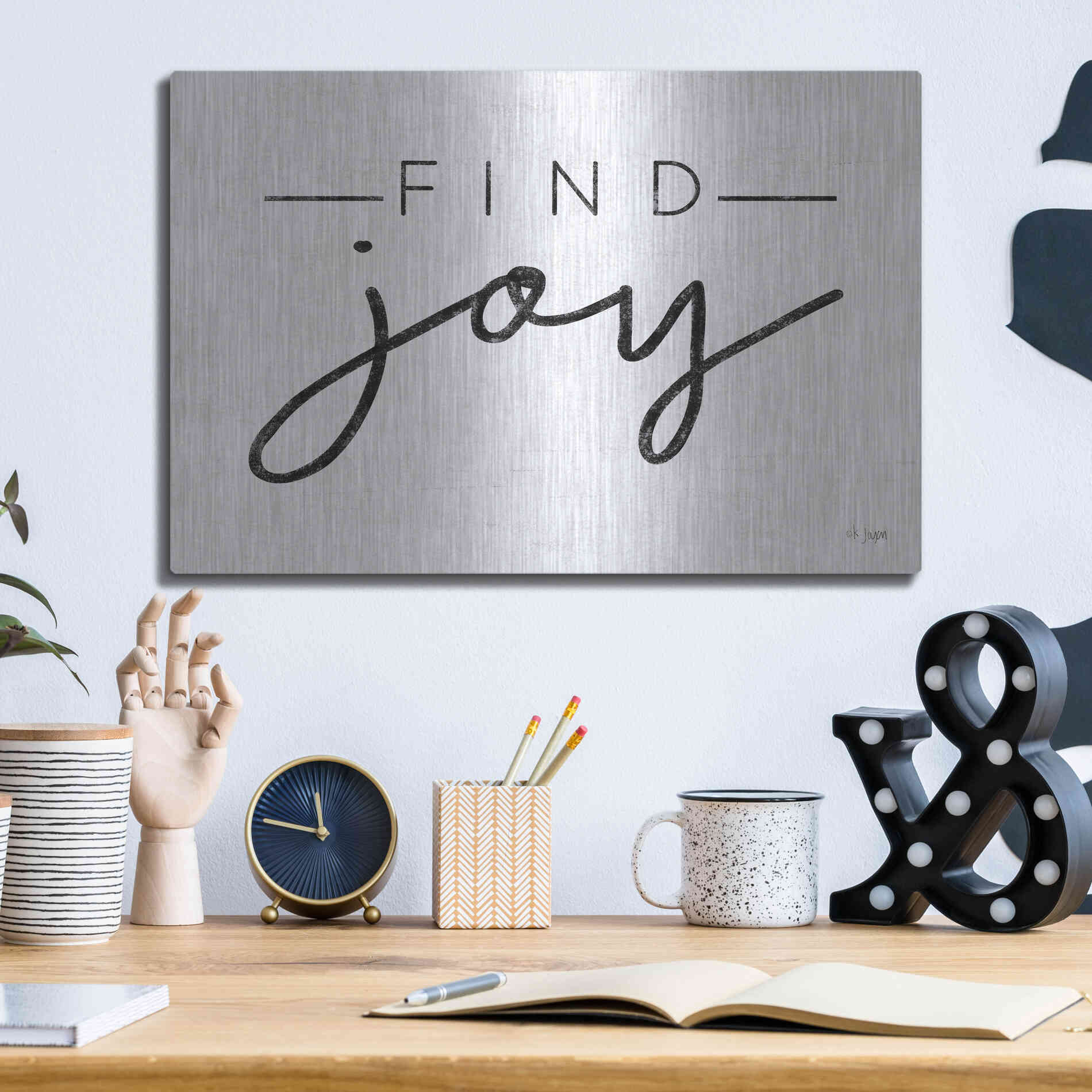 Luxe Metal Art 'Find Joy' by Jaxn Blvd, Metal Wall Art,16x12