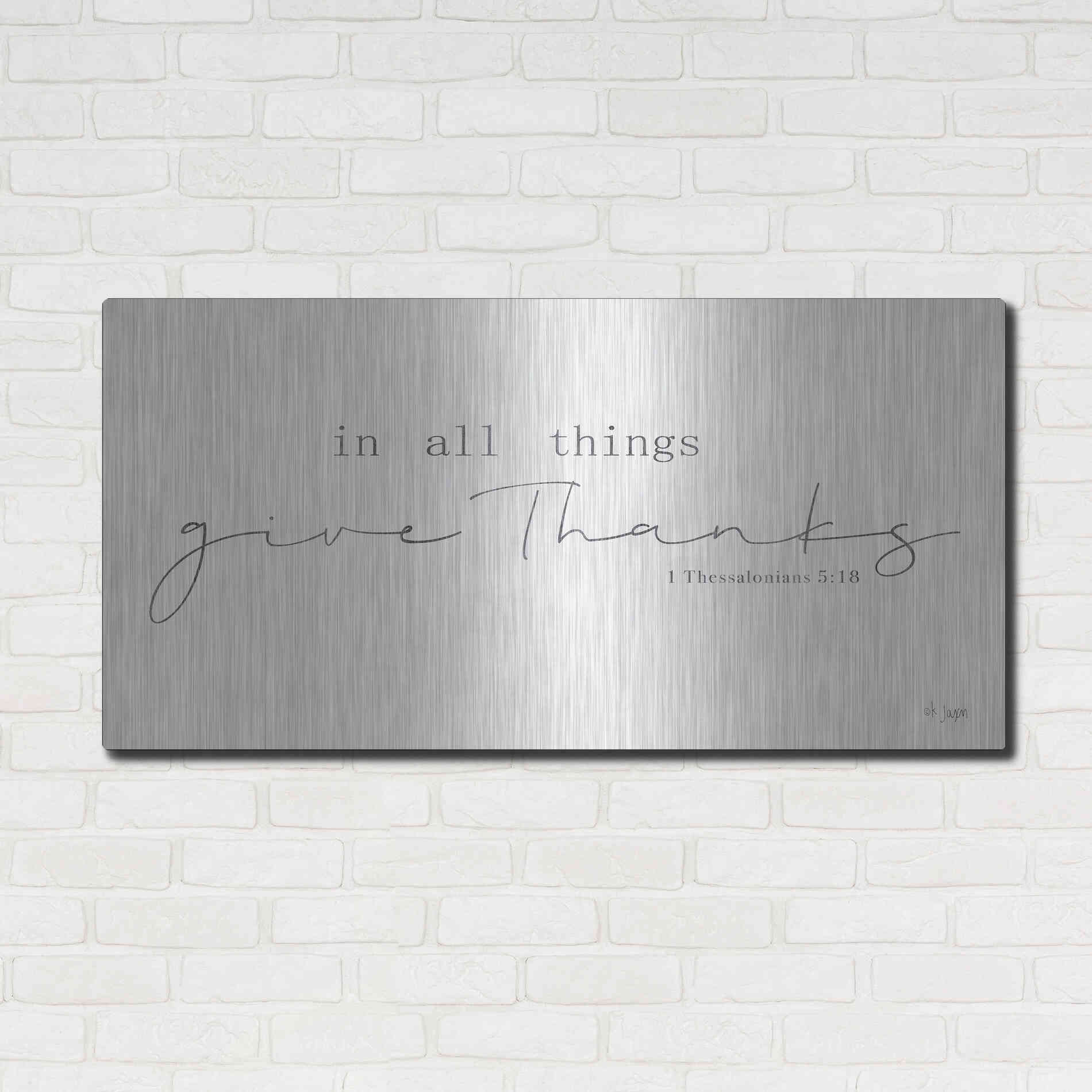 Luxe Metal Art 'In All Things Give Thanks' by Jaxn Blvd, Metal Wall Art,48x24