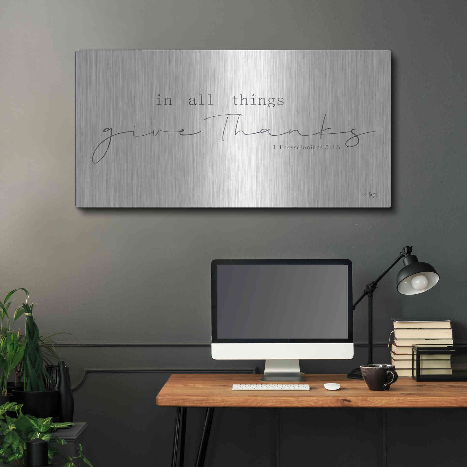Luxe Metal Art 'In All Things Give Thanks' by Jaxn Blvd, Metal Wall Art,48x24