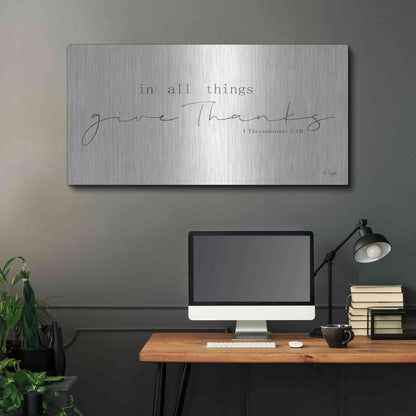 Luxe Metal Art 'In All Things Give Thanks' by Jaxn Blvd, Metal Wall Art,48x24