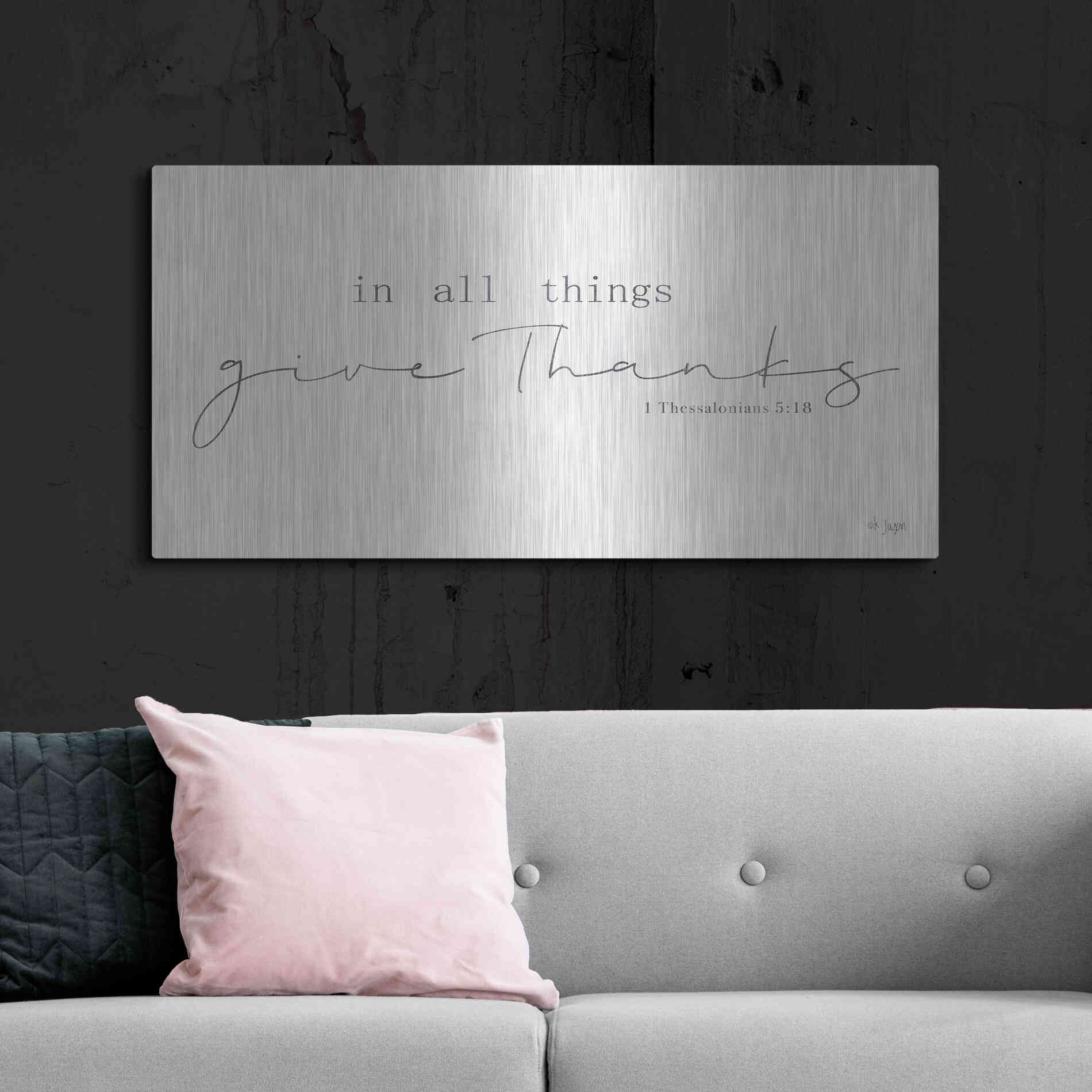 Luxe Metal Art 'In All Things Give Thanks' by Jaxn Blvd, Metal Wall Art,48x24
