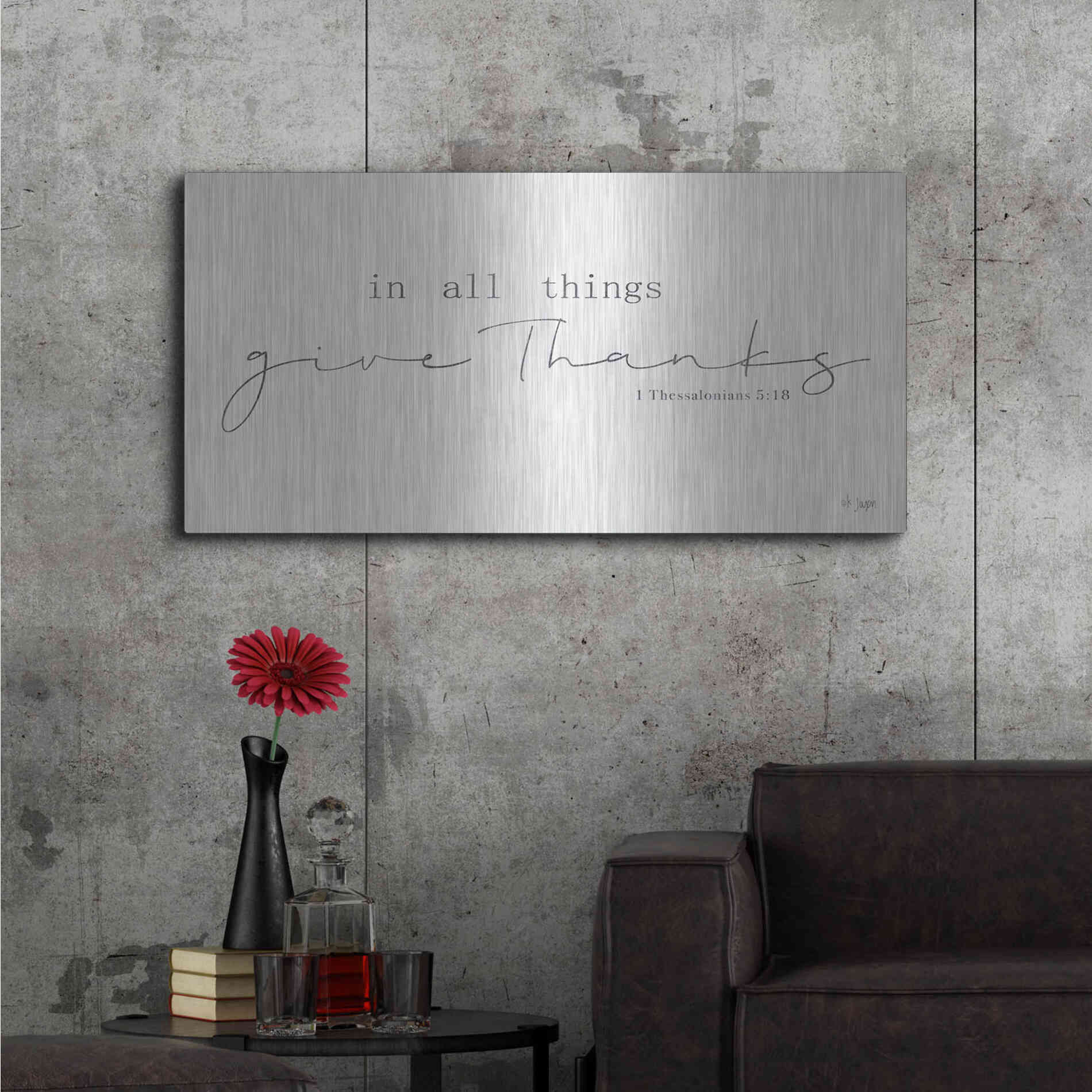 Luxe Metal Art 'In All Things Give Thanks' by Jaxn Blvd, Metal Wall Art,48x24
