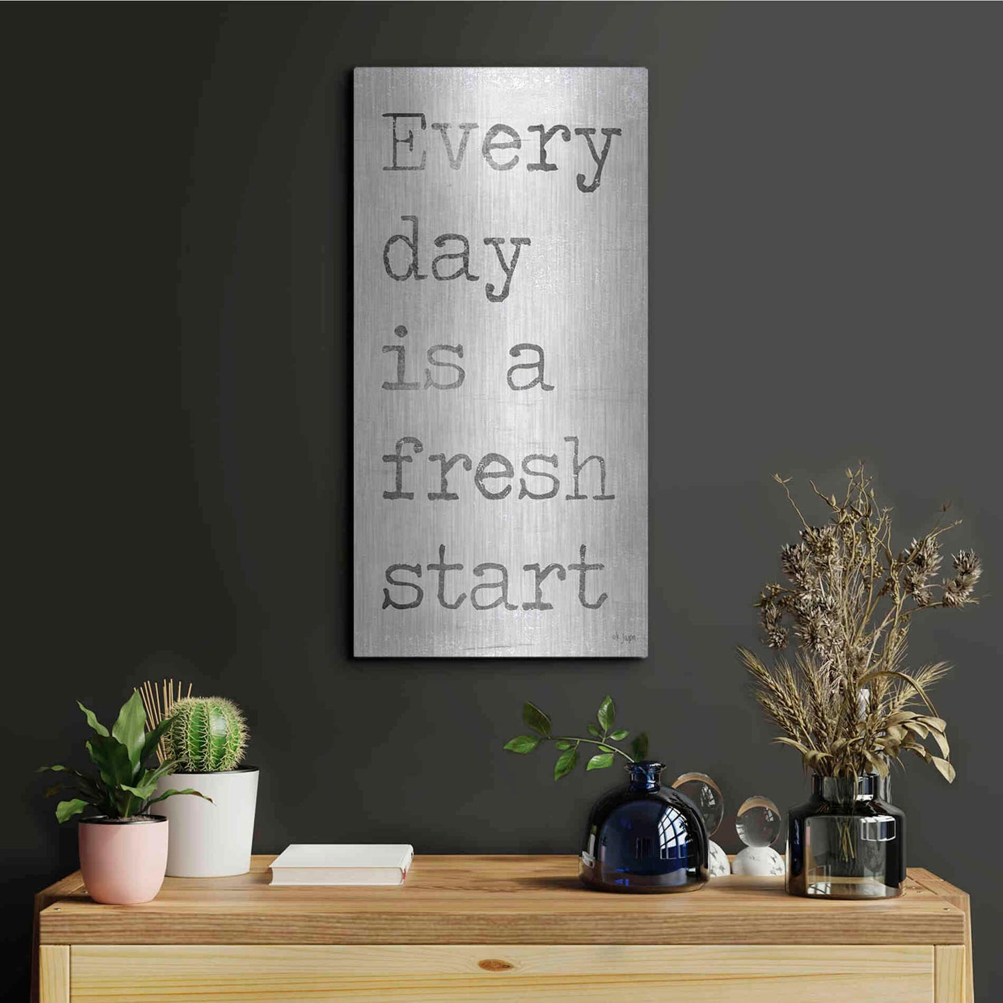 Luxe Metal Art 'Every Day is a Fresh Start' by Jaxn Blvd, Metal Wall Art,12x24