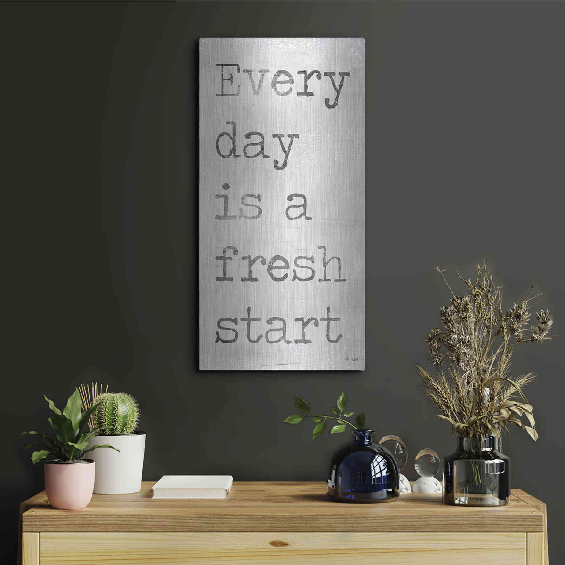 Luxe Metal Art 'Every Day is a Fresh Start' by Jaxn Blvd, Metal Wall Art,12x24