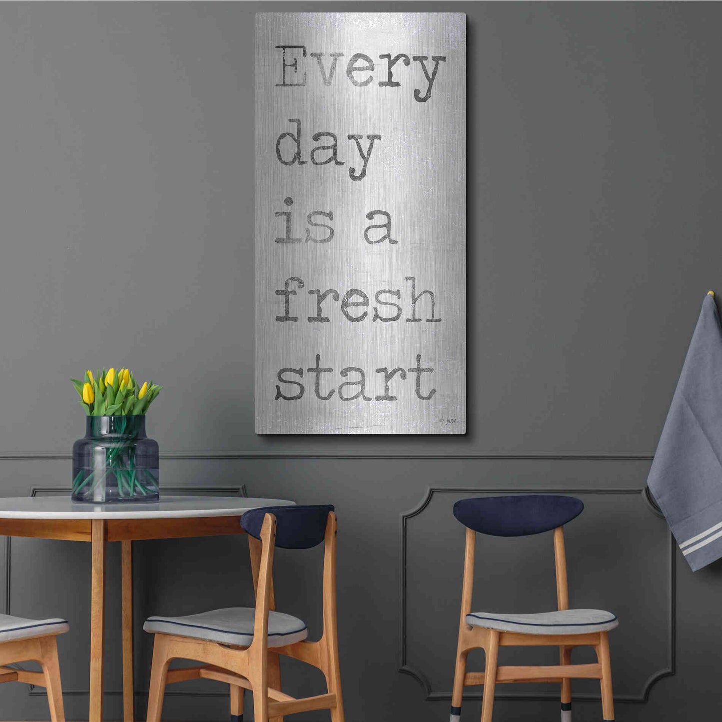 Luxe Metal Art 'Every Day is a Fresh Start' by Jaxn Blvd, Metal Wall Art,24x48