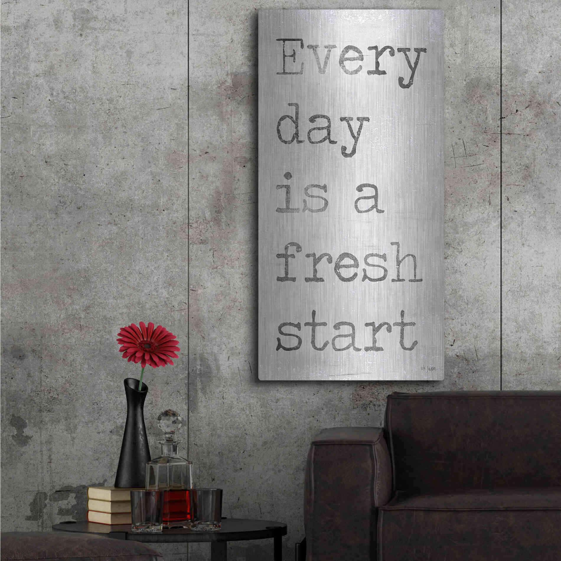 Luxe Metal Art 'Every Day is a Fresh Start' by Jaxn Blvd, Metal Wall Art,24x48