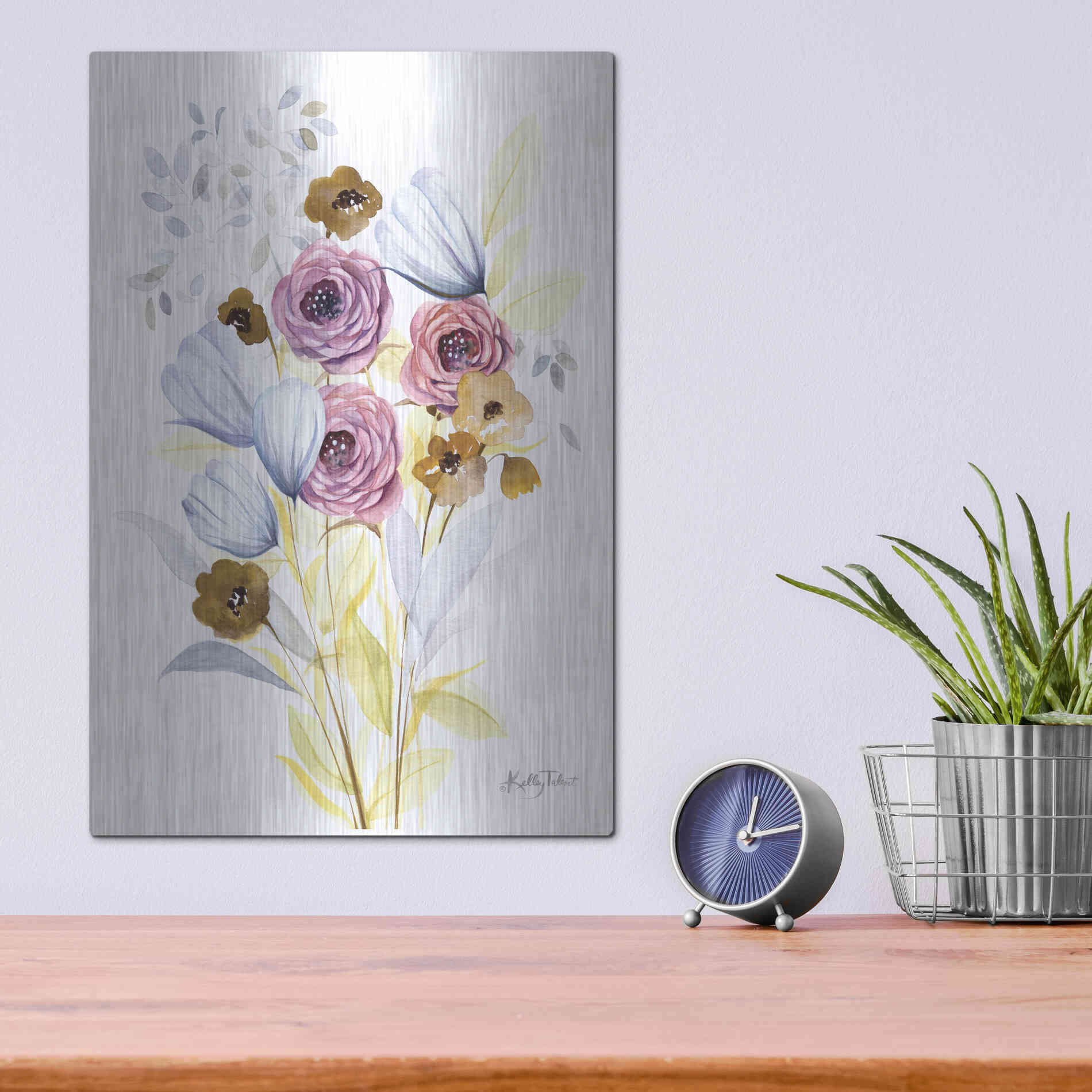 Luxe Metal Art 'Morning Wildflowers' by Kelley Talent, Metal Wall Art,12x16