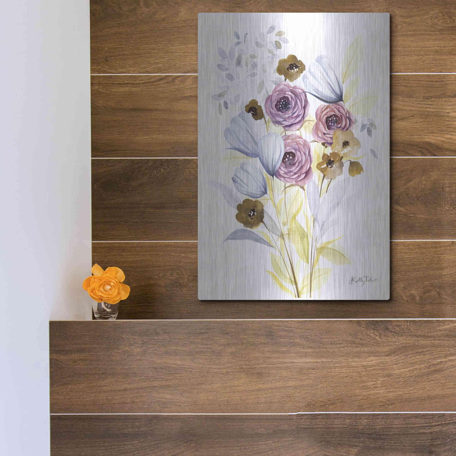 Luxe Metal Art 'Morning Wildflowers' by Kelley Talent, Metal Wall Art,12x16