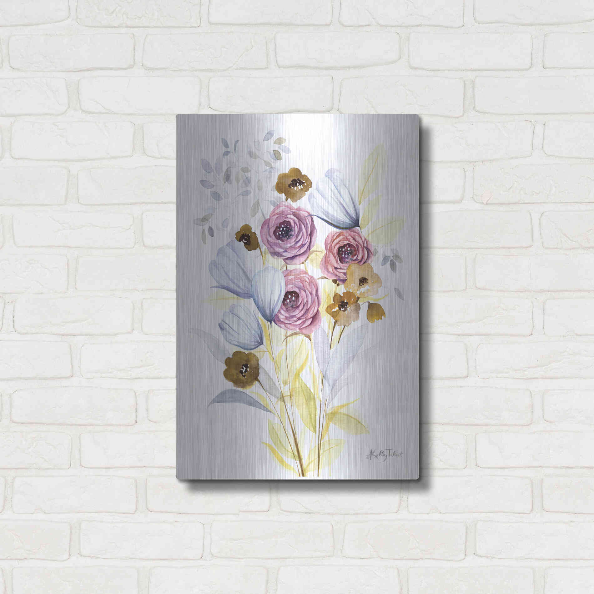 Luxe Metal Art 'Morning Wildflowers' by Kelley Talent, Metal Wall Art,16x24