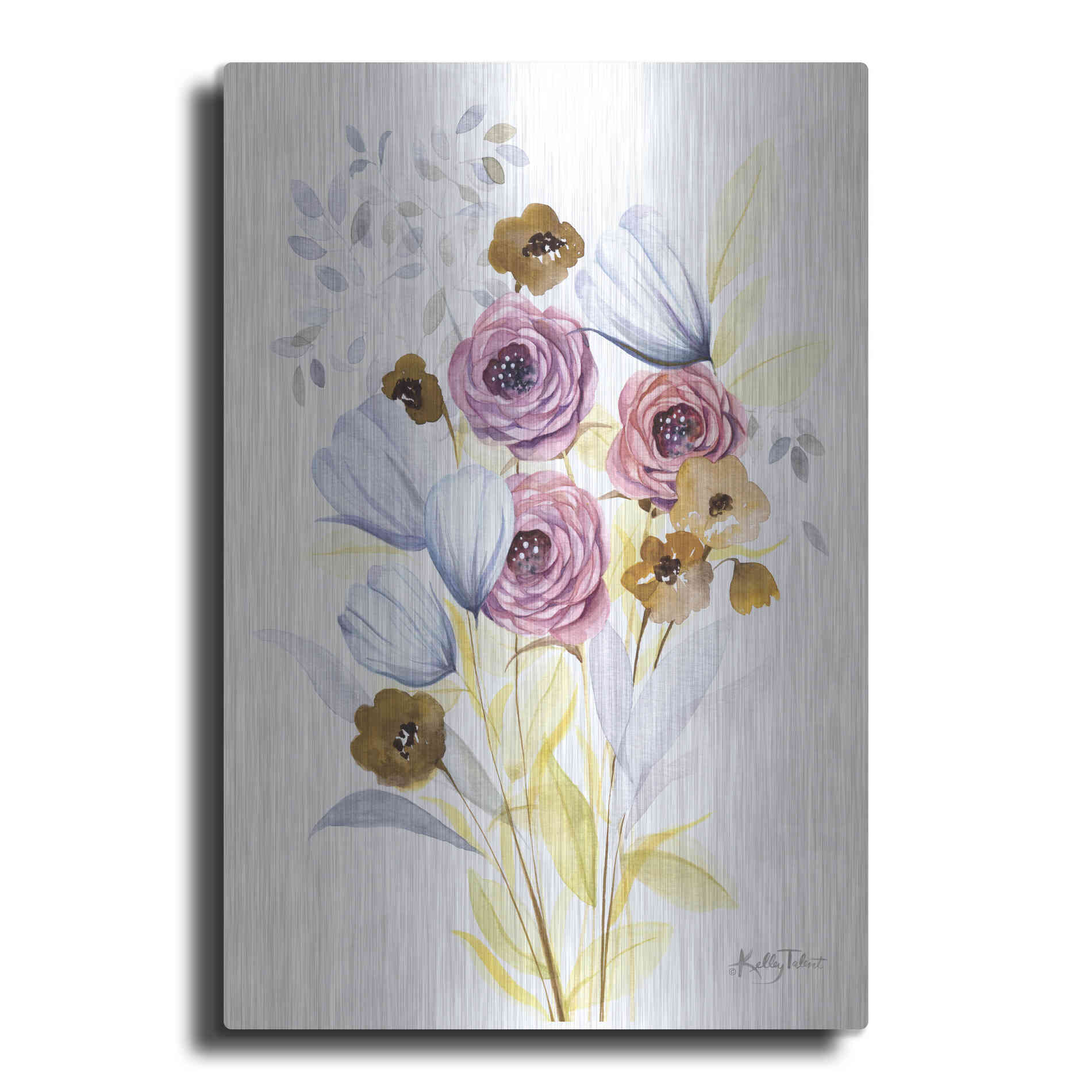 Luxe Metal Art 'Morning Wildflowers' by Kelley Talent, Metal Wall Art