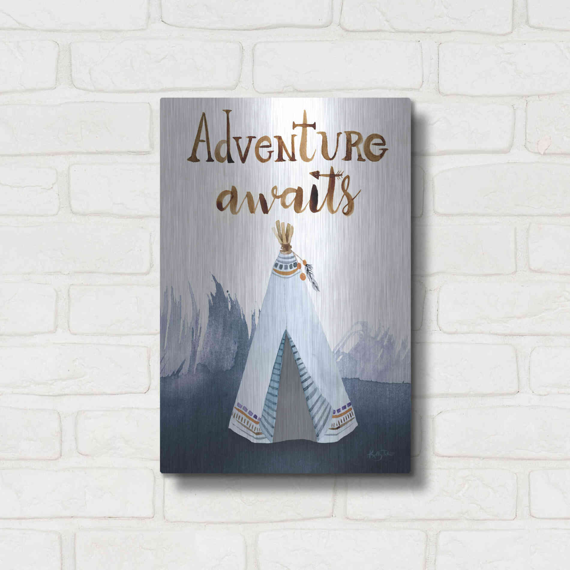Luxe Metal Art 'Adventure Awaits' by Kelley Talent, Metal Wall Art,12x16