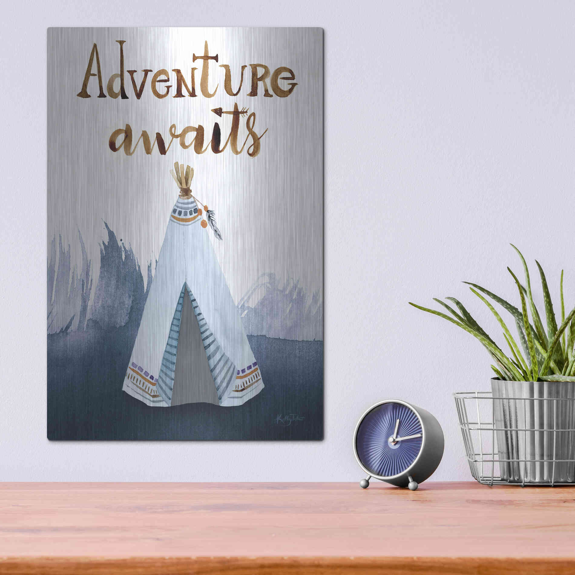 Luxe Metal Art 'Adventure Awaits' by Kelley Talent, Metal Wall Art,12x16