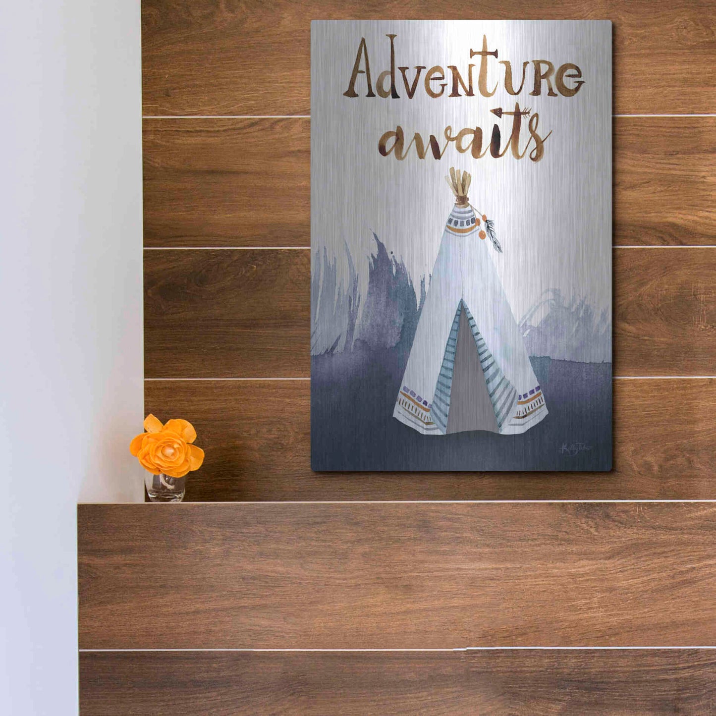 Luxe Metal Art 'Adventure Awaits' by Kelley Talent, Metal Wall Art,12x16