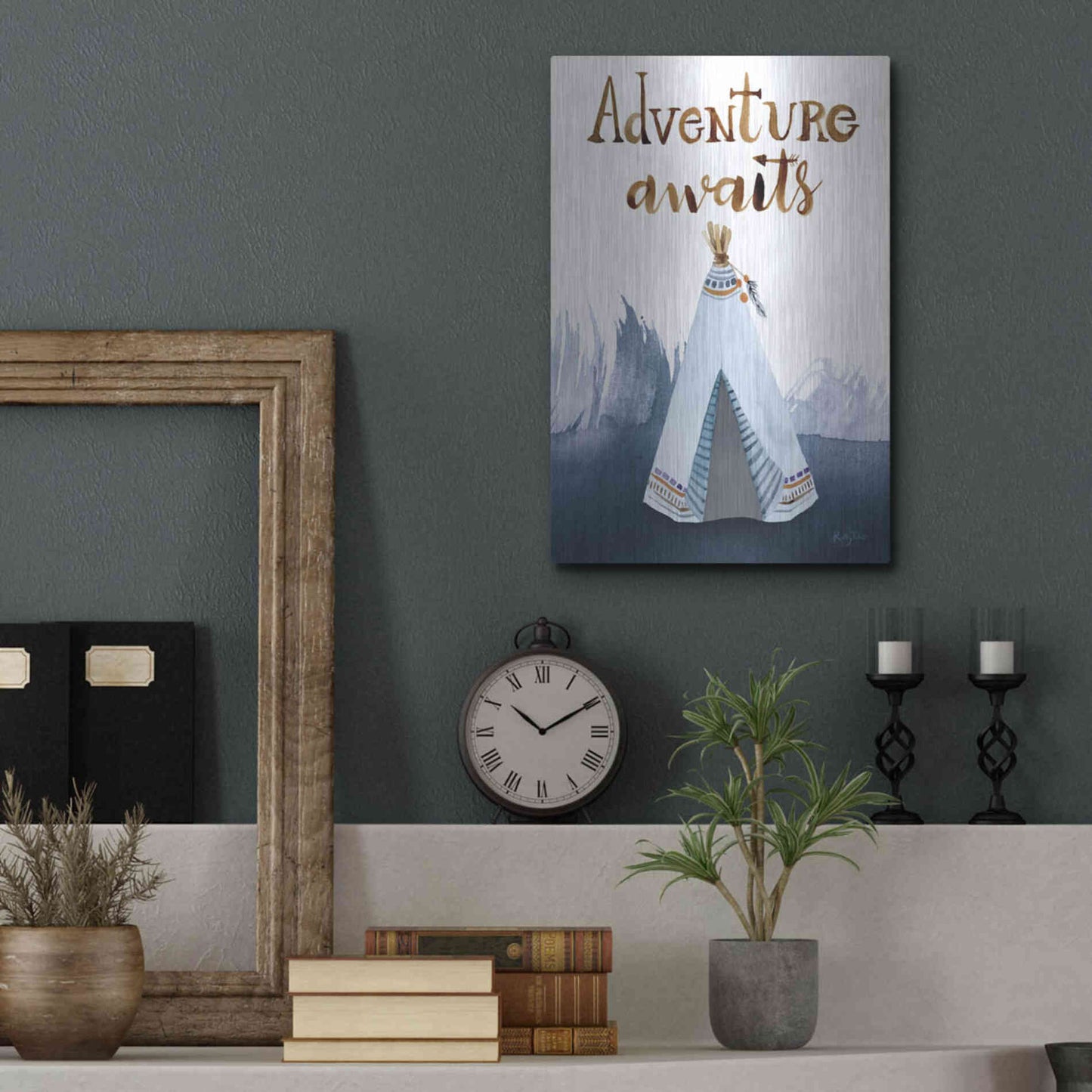 Luxe Metal Art 'Adventure Awaits' by Kelley Talent, Metal Wall Art,12x16