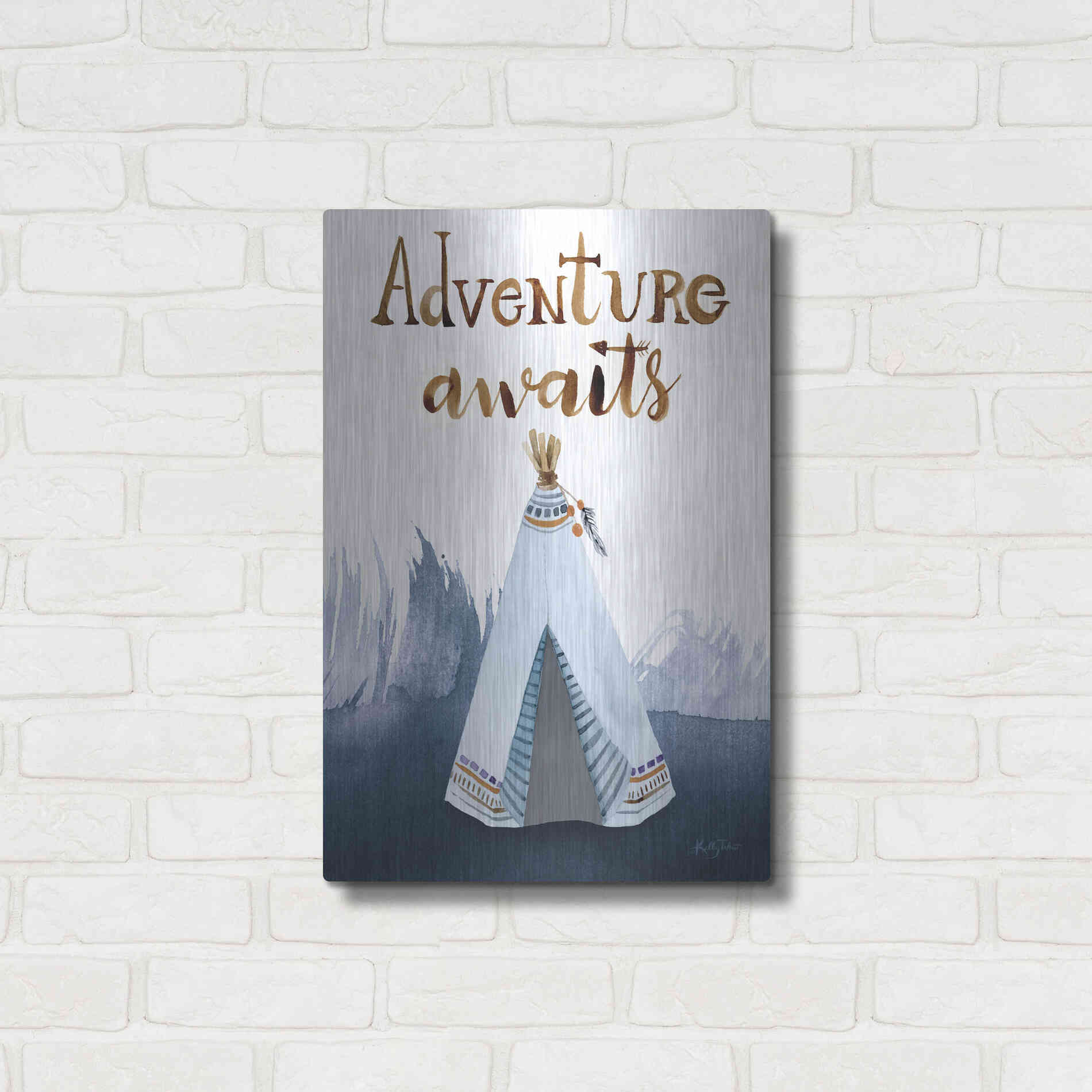 Luxe Metal Art 'Adventure Awaits' by Kelley Talent, Metal Wall Art,16x24