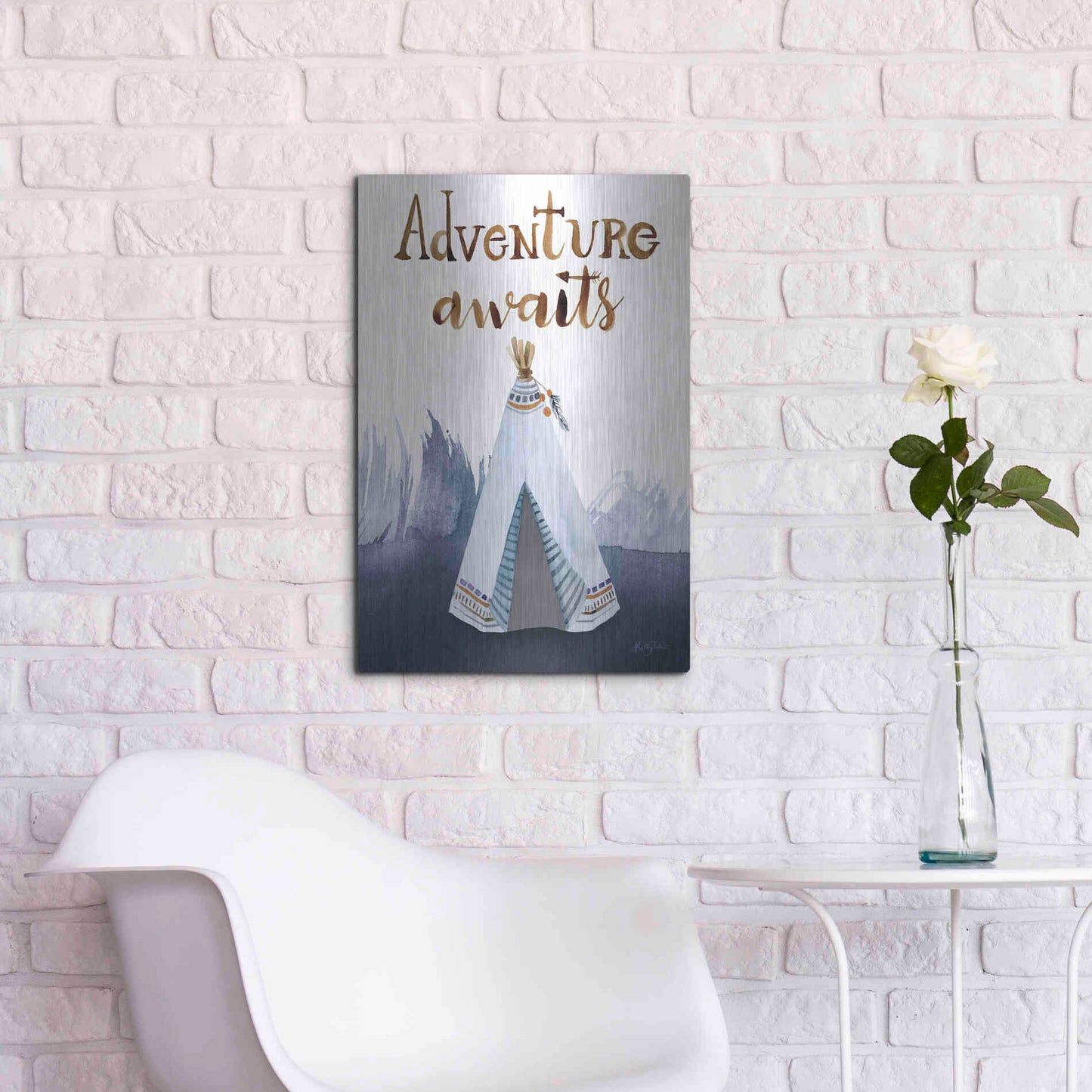 Luxe Metal Art 'Adventure Awaits' by Kelley Talent, Metal Wall Art,16x24