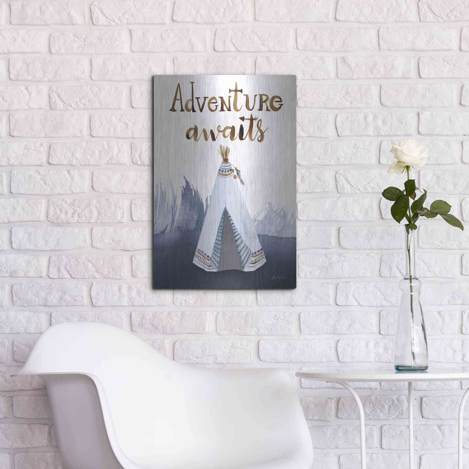 Luxe Metal Art 'Adventure Awaits' by Kelley Talent, Metal Wall Art,16x24