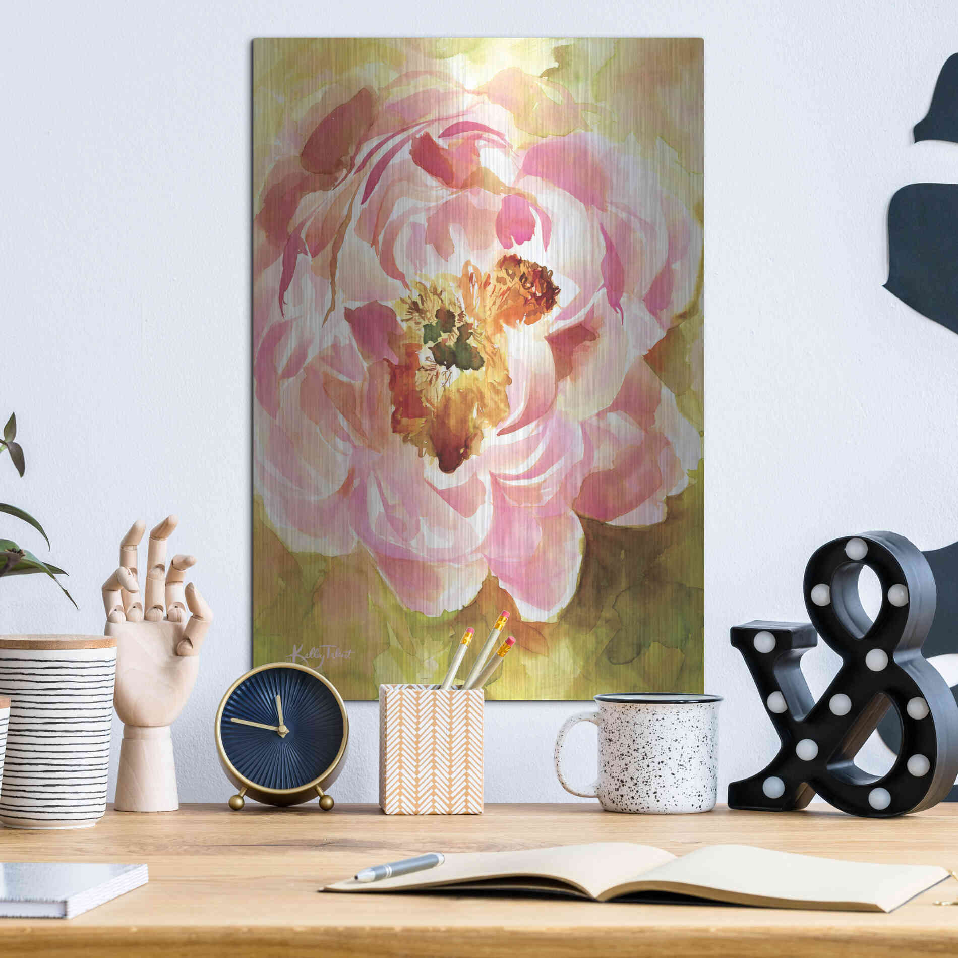 Luxe Metal Art 'Peony Paradise' by Kelley Talent, Metal Wall Art,12x16