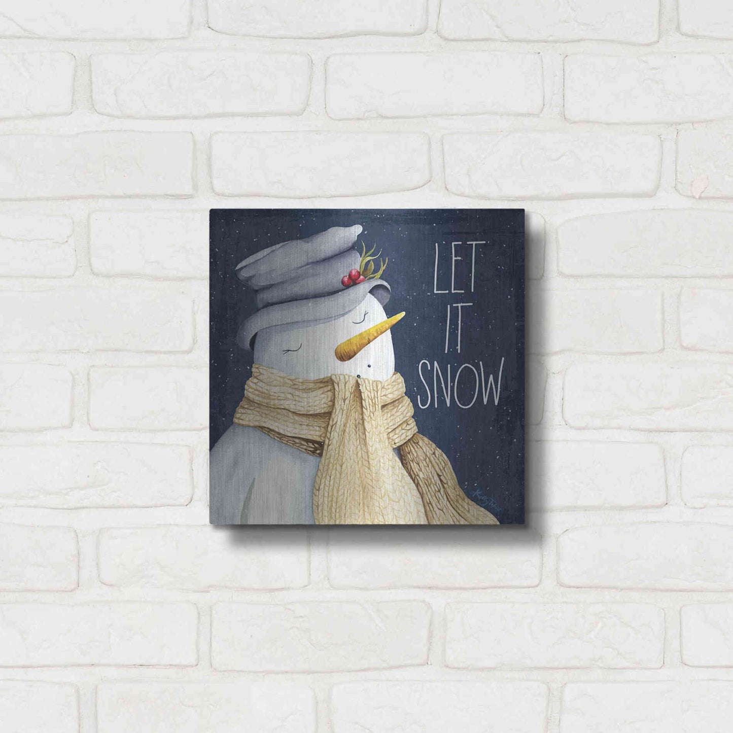 Luxe Metal Art 'Let It Snow Snowman' by Kelley Talent, Metal Wall Art,12x12
