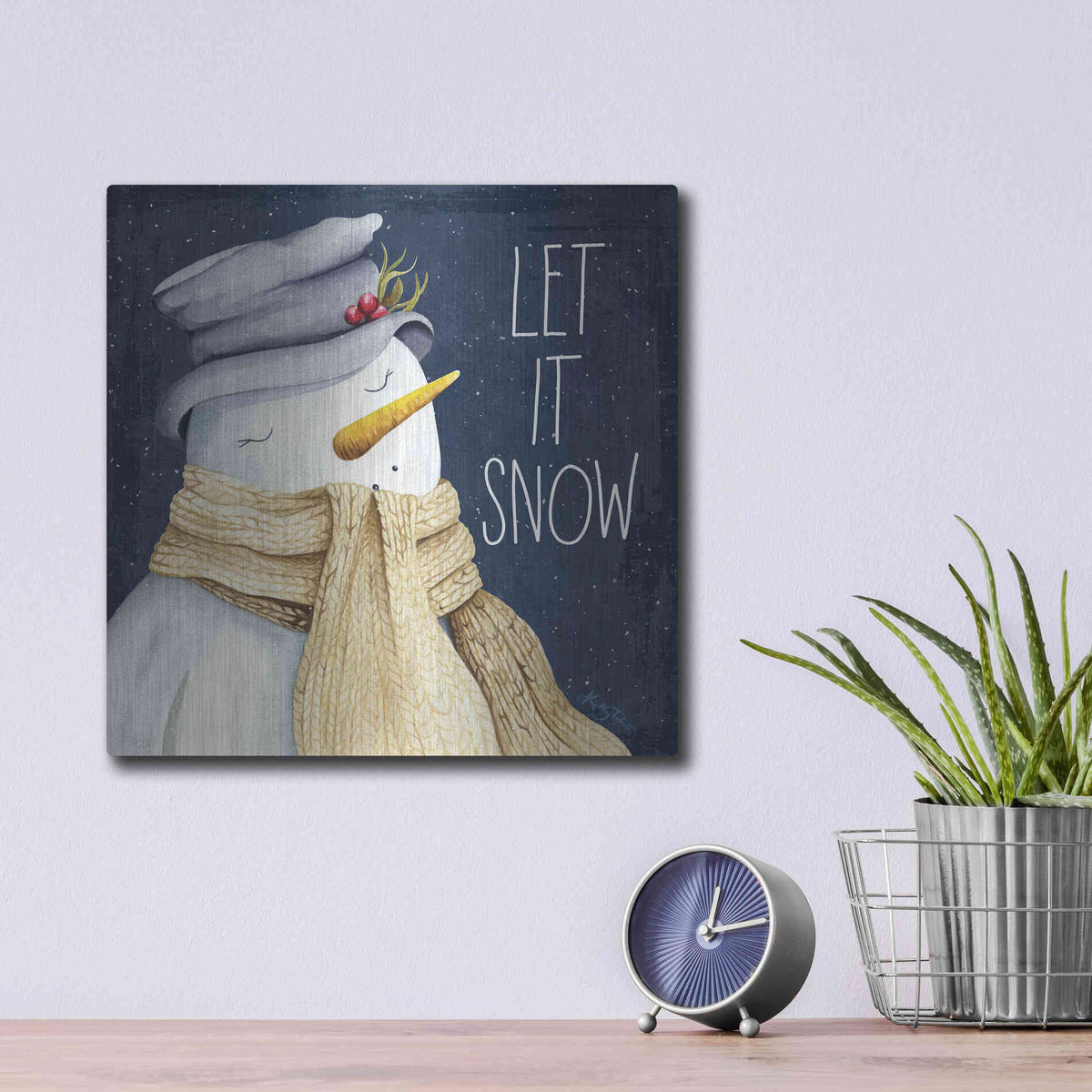 Luxe Metal Art 'Let It Snow Snowman' by Kelley Talent, Metal Wall Art,12x12