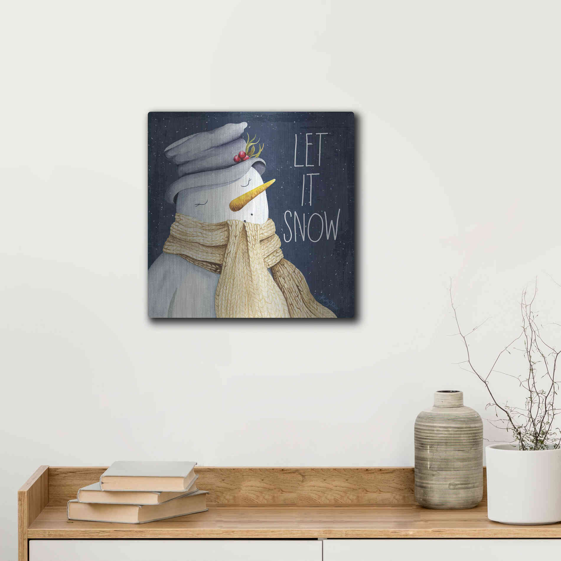 Luxe Metal Art 'Let It Snow Snowman' by Kelley Talent, Metal Wall Art,12x12