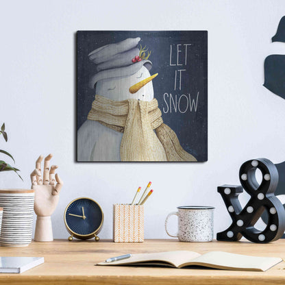 Luxe Metal Art 'Let It Snow Snowman' by Kelley Talent, Metal Wall Art,12x12