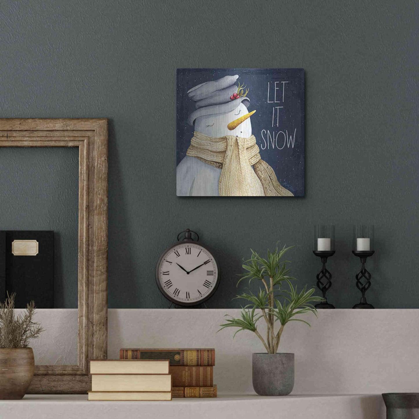 Luxe Metal Art 'Let It Snow Snowman' by Kelley Talent, Metal Wall Art,12x12