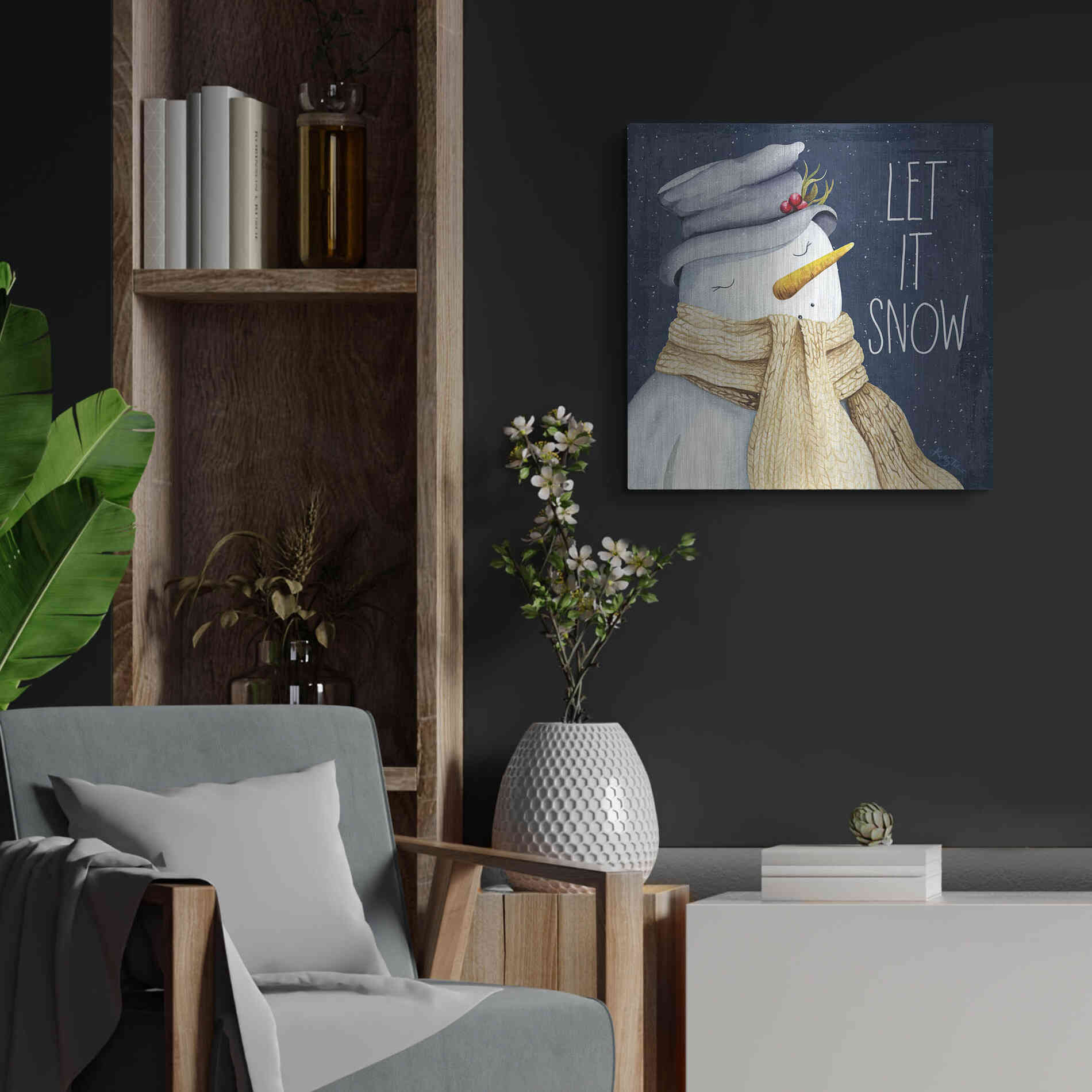 Luxe Metal Art 'Let It Snow Snowman' by Kelley Talent, Metal Wall Art,24x24